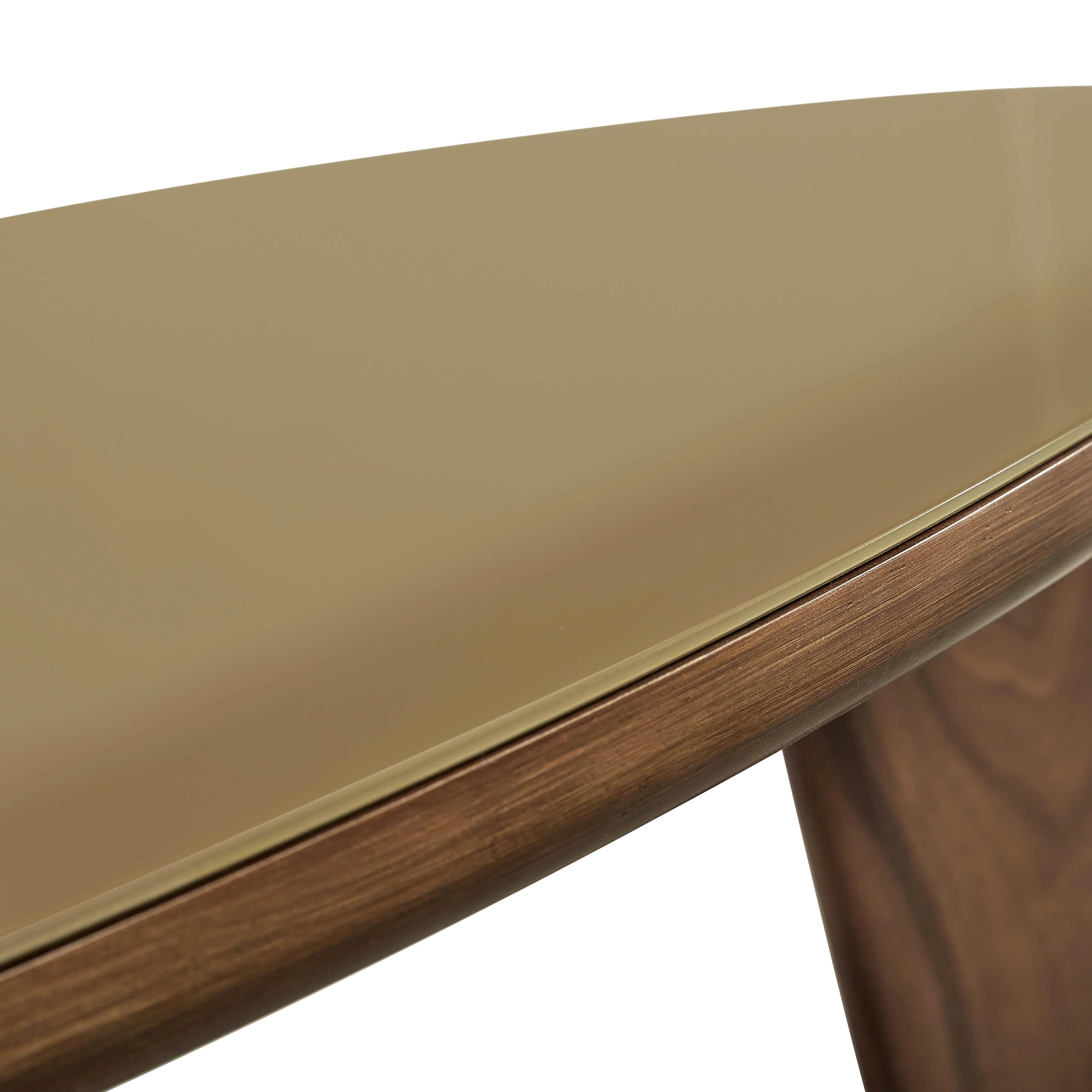 Oani 46" Walnut and Glass Triangular Coffee Table - Image 7