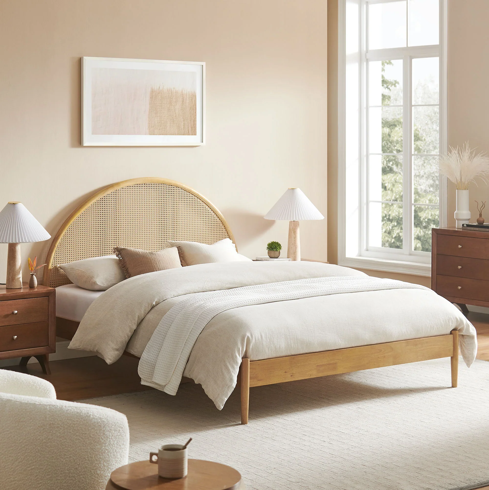 Odette Queen Arched Rattan Cane Platform Bed - Image 12