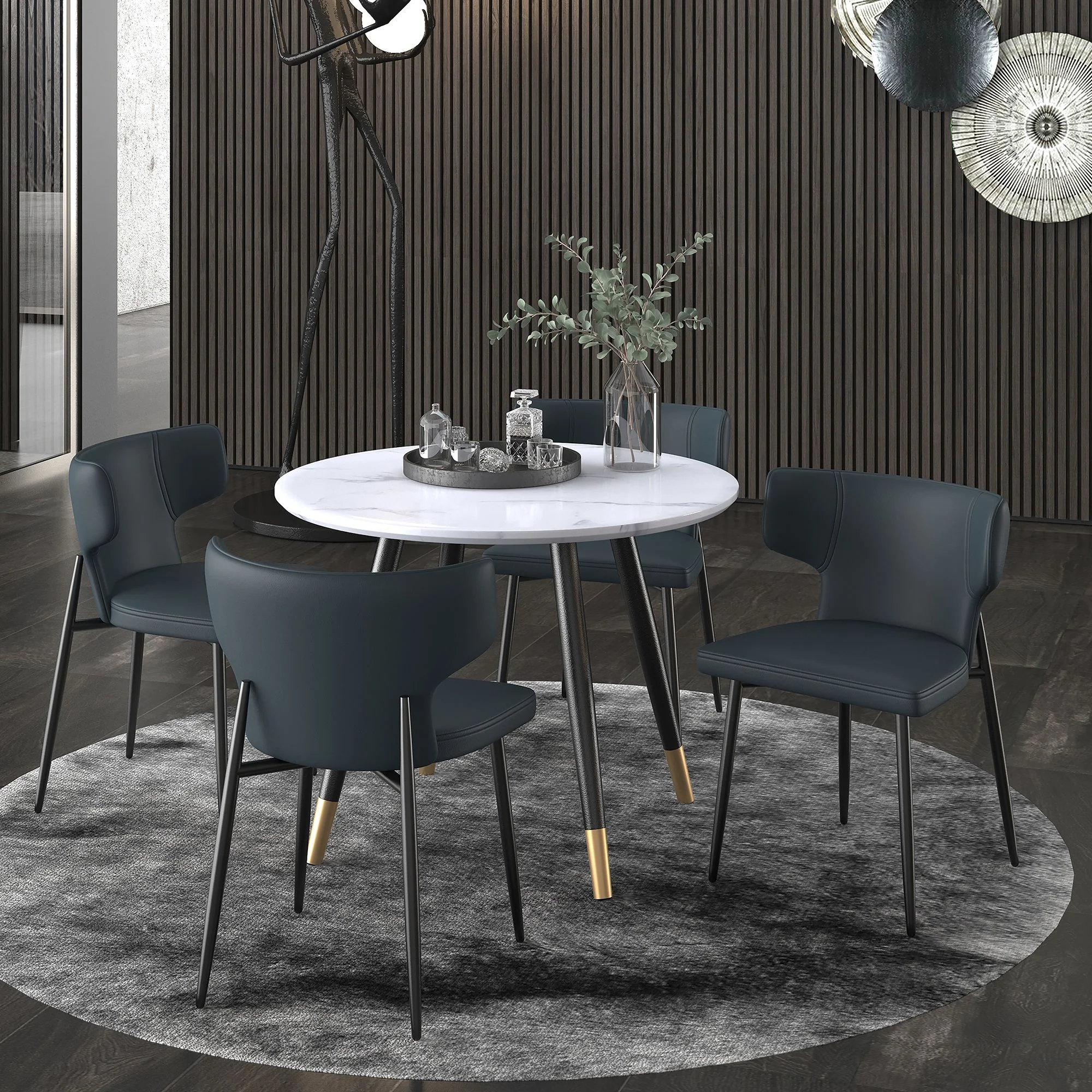 Olis Dining Chair, set of 2, in Black Faux Leather and Black - Image 2