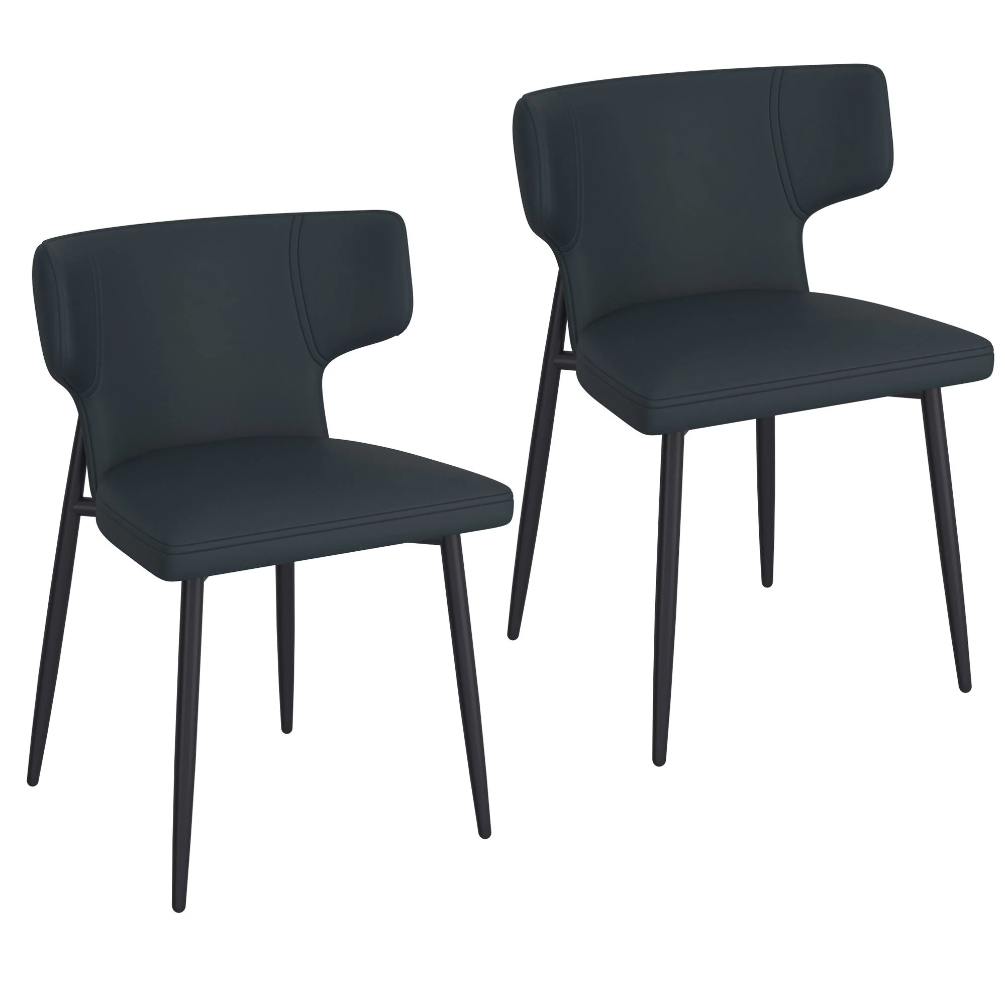Olis Dining Chair, set of 2, in Black Faux Leather and Black - Image 7