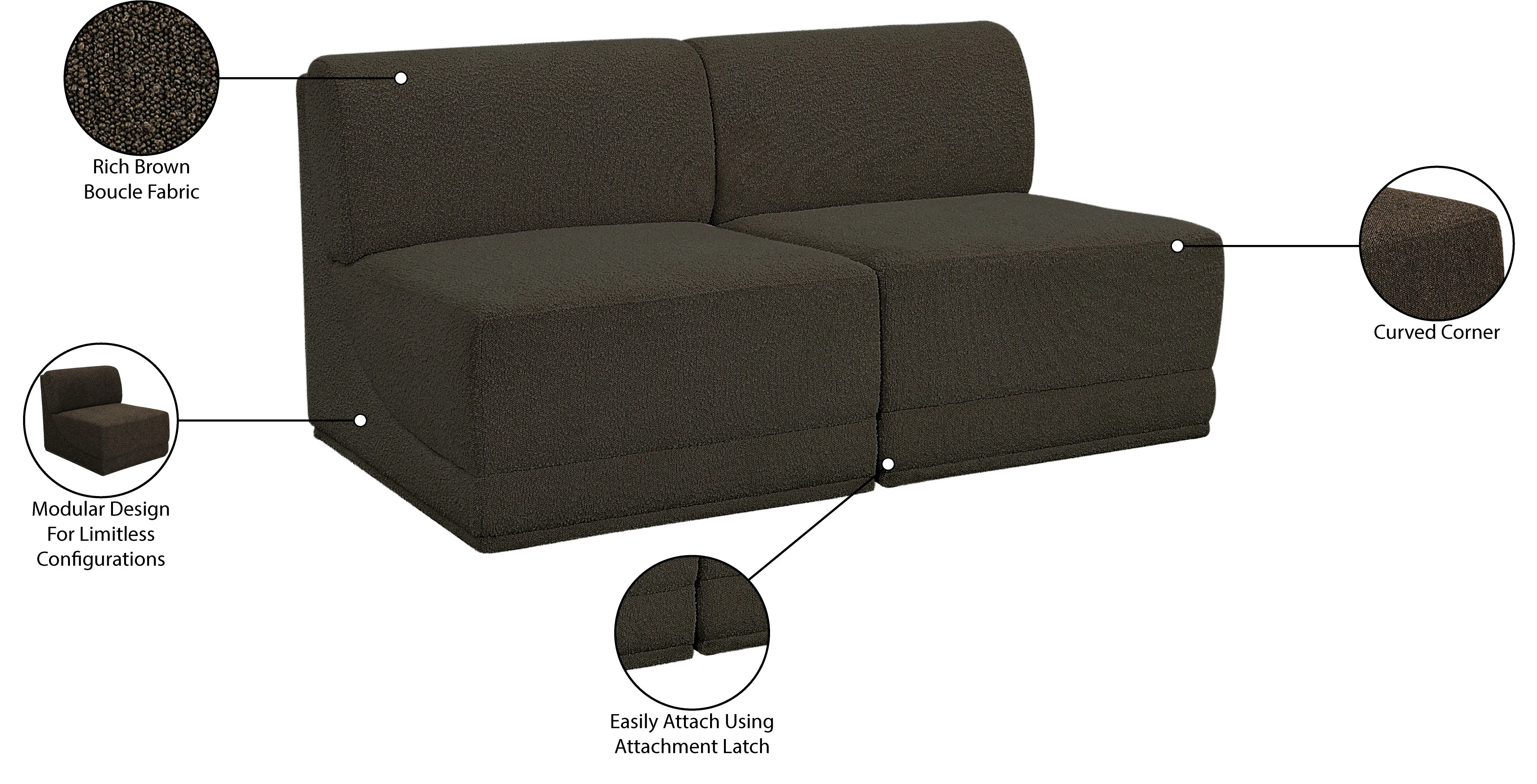 Ollie Boucle Fabric Armless Two-Seater Sofa - Image 24