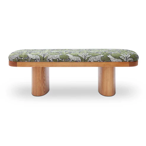 Ollie 48" Olive Green Leopard Jacquard Bench - Image 3