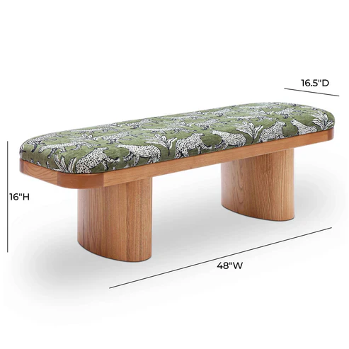 Ollie 48" Olive Green Leopard Jacquard Bench - Image 7
