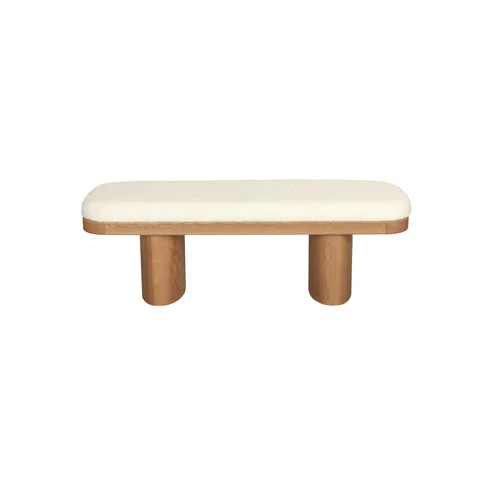 Ollie 48" White Performance Boucle Wooden Bench - Image 3