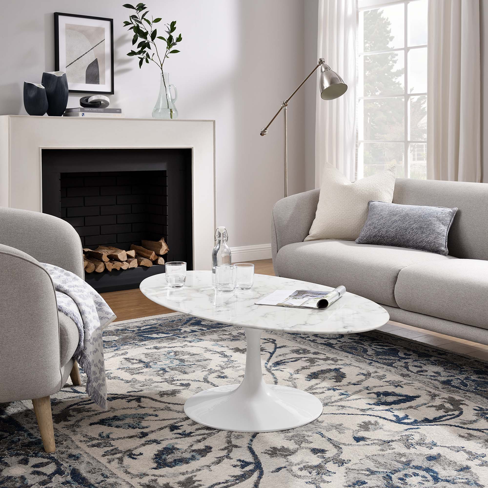 Oval Faux Marble Coffee Table - Image 2