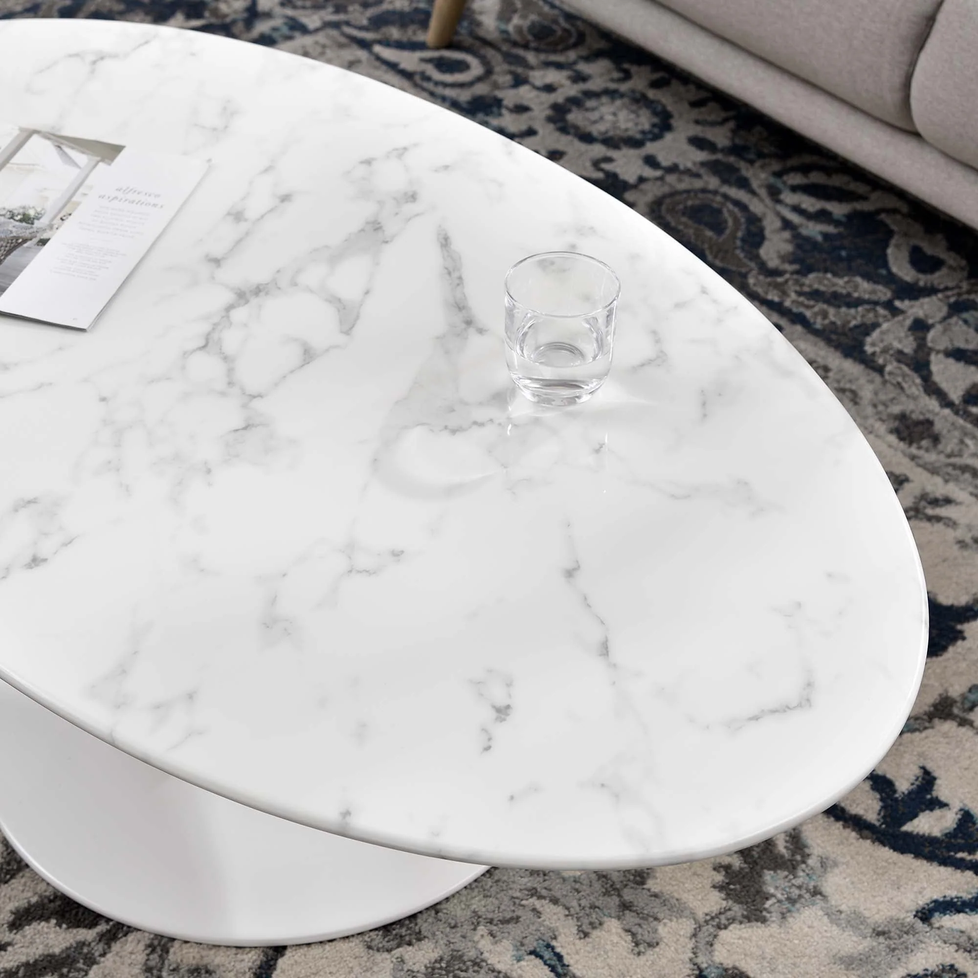 Oval Faux Marble Coffee Table - Image 3