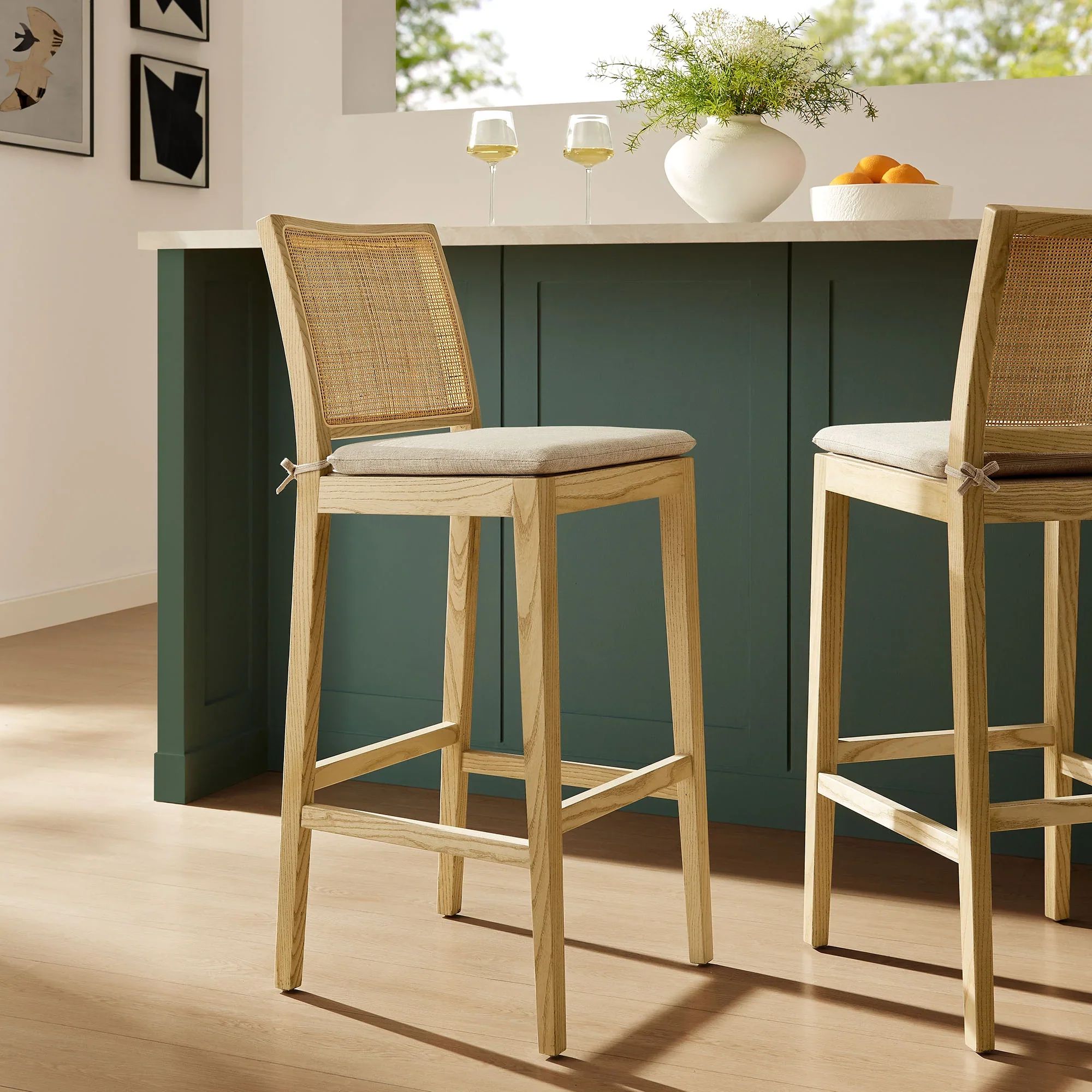 Ovard Wood and Rattan Bar Stool - Image 2