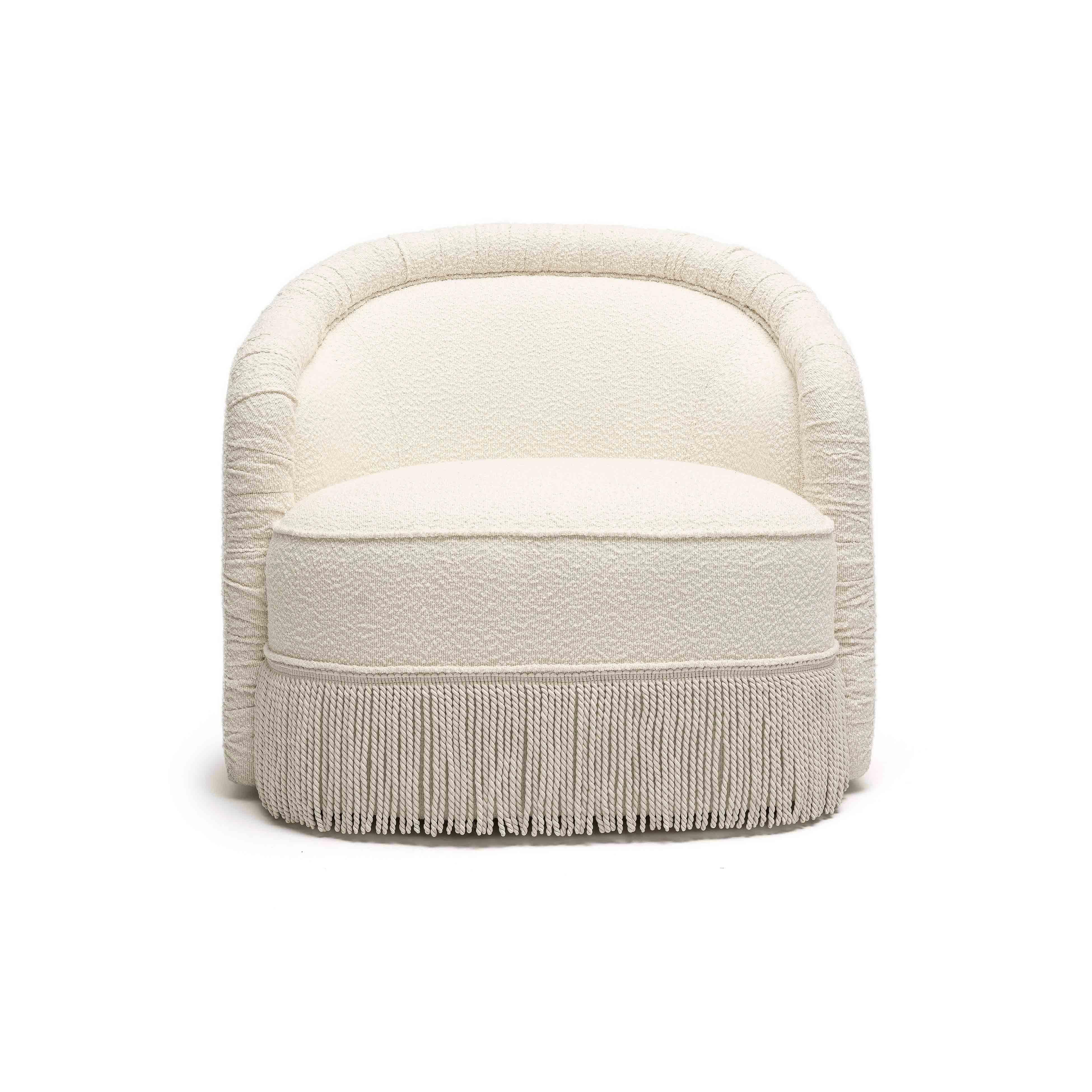 Pamela Cream Performance Boucle Tasseled Lounge Accent Chair - Image 3