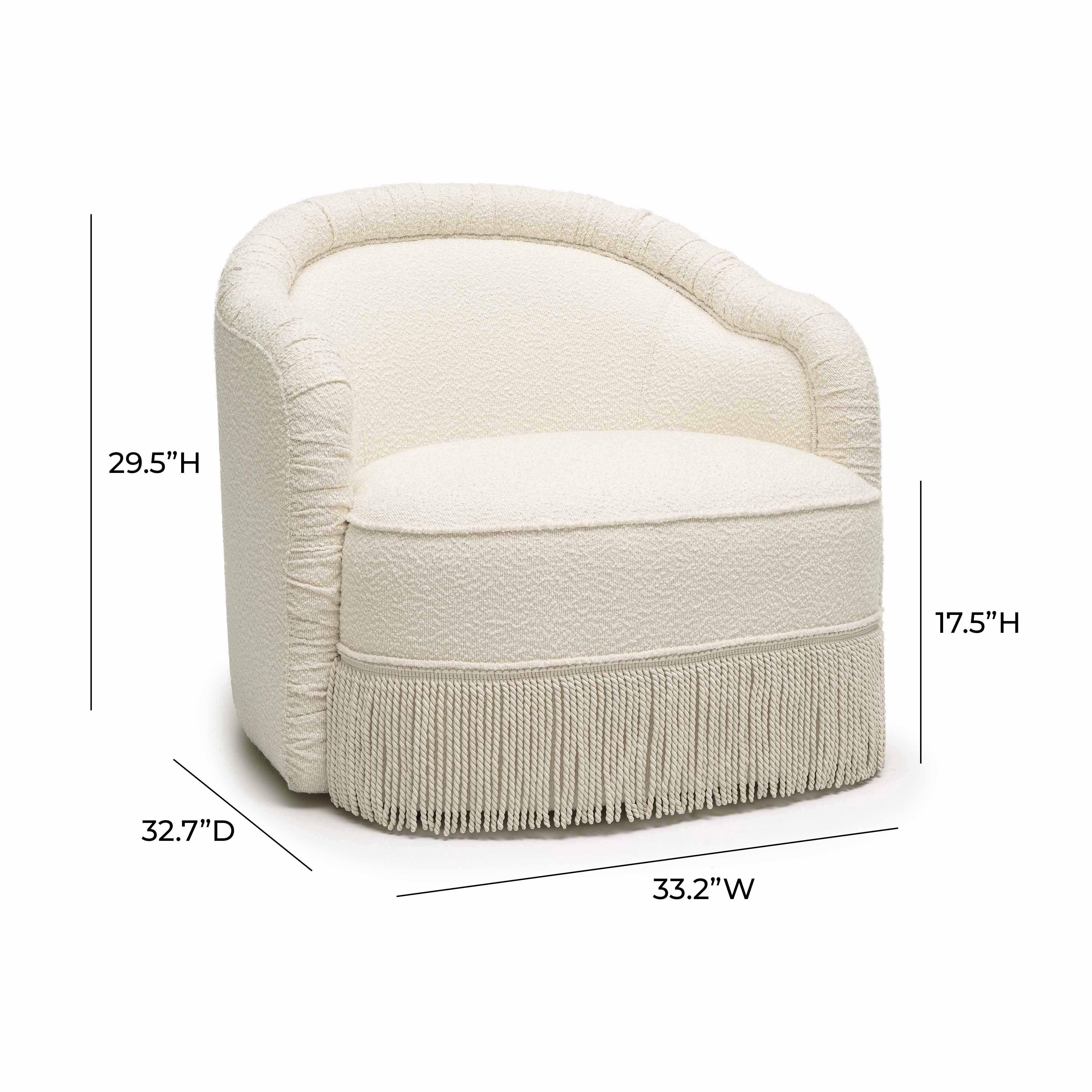 Pamela Cream Performance Boucle Tasseled Lounge Accent Chair - Image 7
