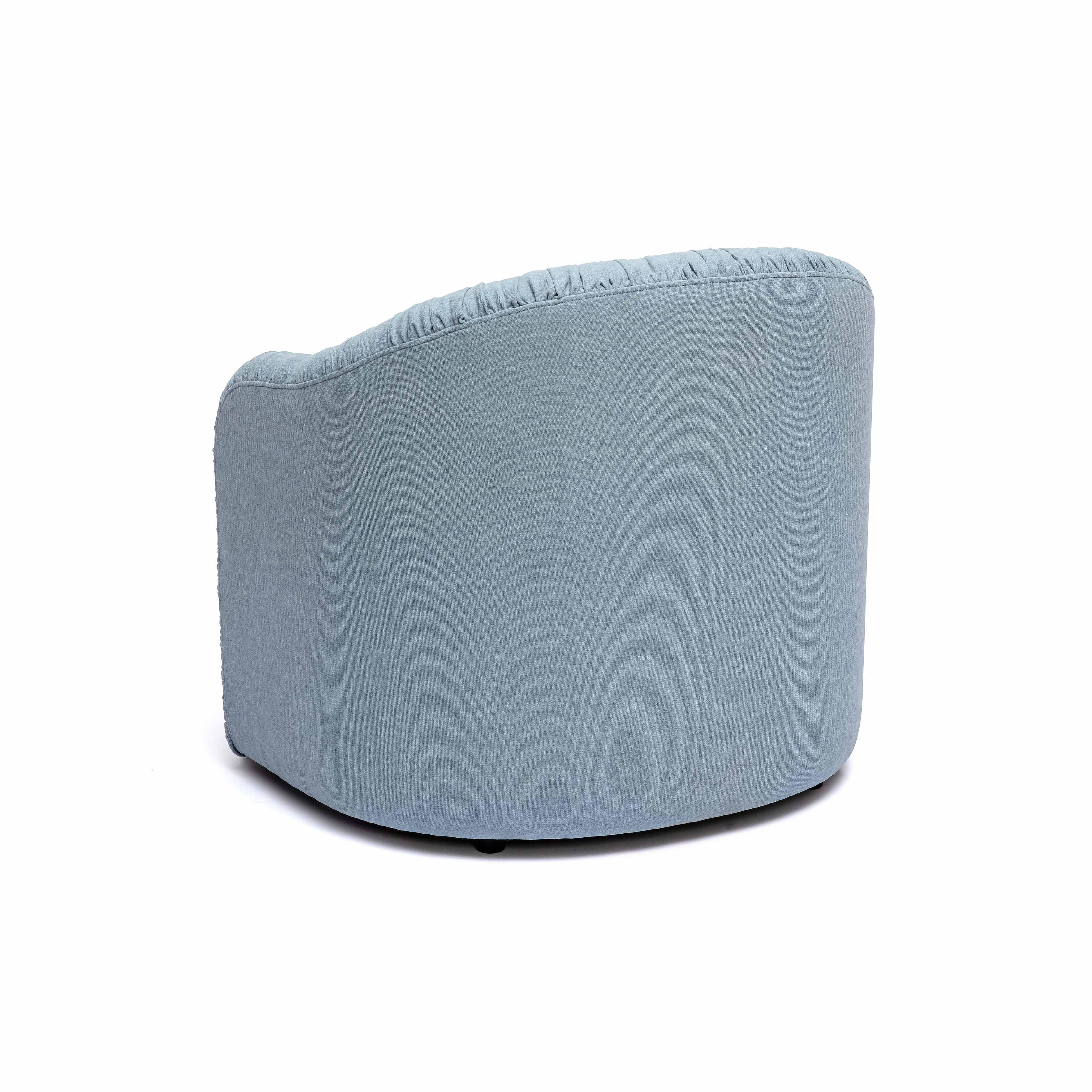 Pamela Faded Blue Upcycled Performance Fabric Tasseled Lounge Accent Chair - Image 4
