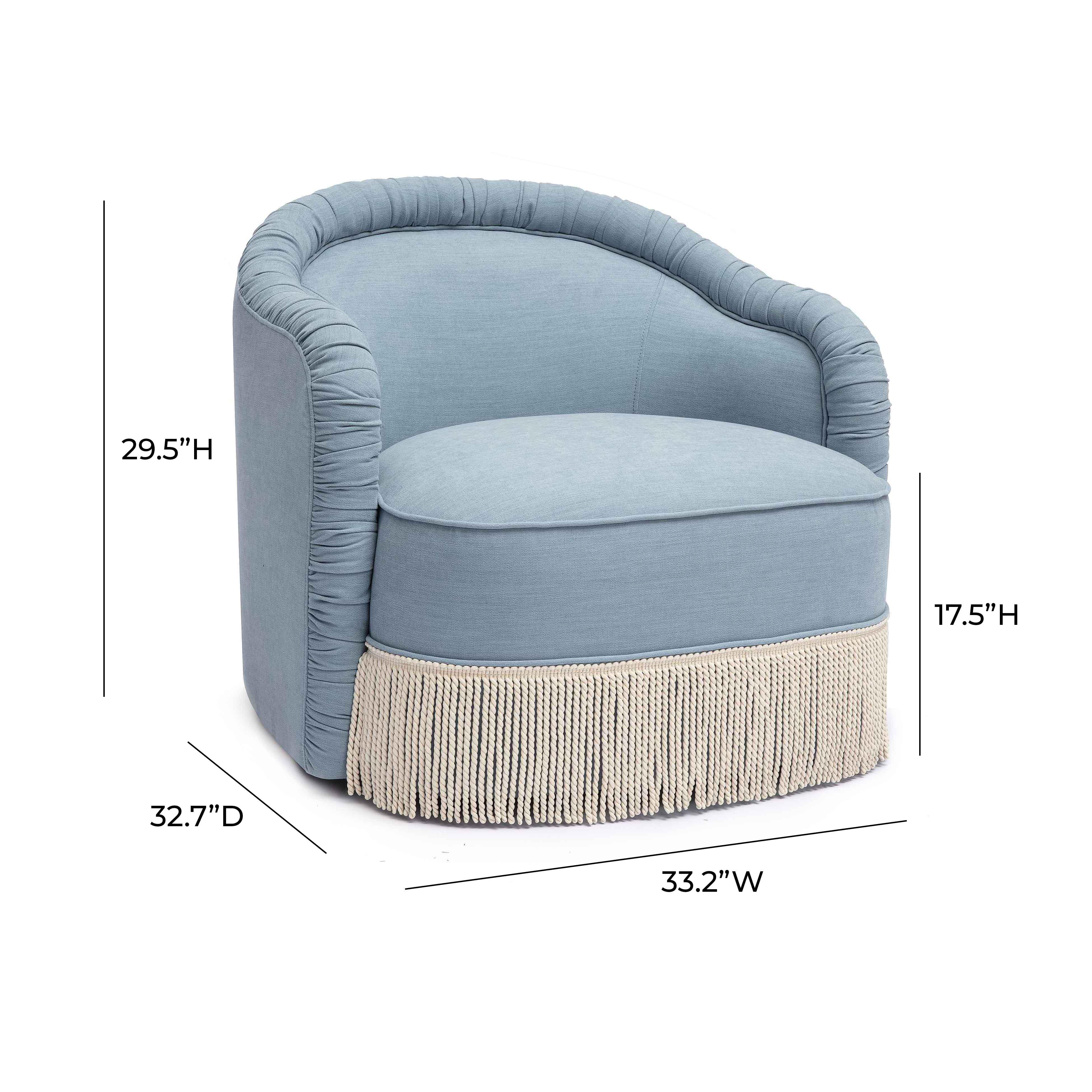 Pamela Faded Blue Upcycled Performance Fabric Tasseled Lounge Accent Chair - Image 7