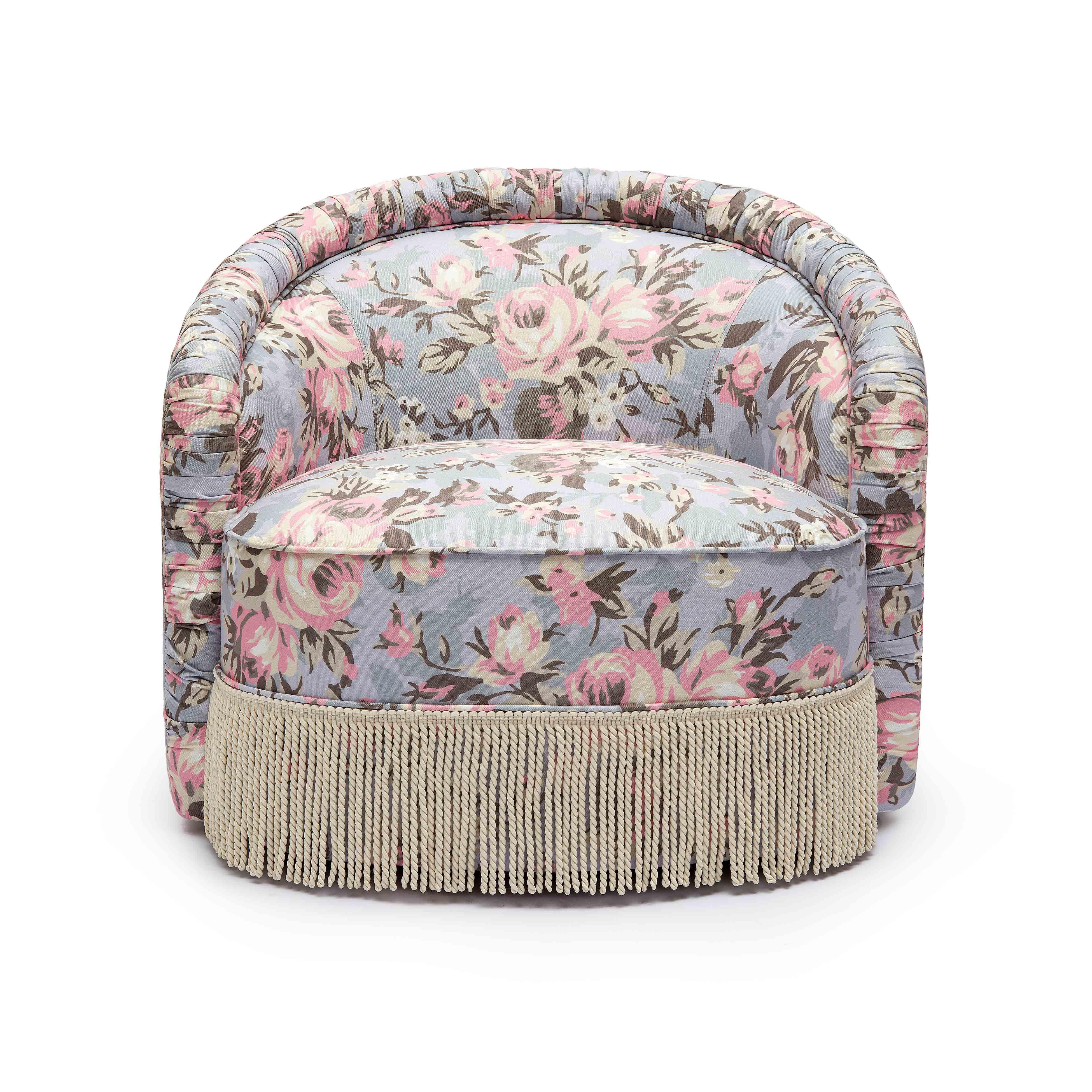 Pamela Spring Floral Print Performance Fabric Tasseled Lounge Accent Chair - Image 3