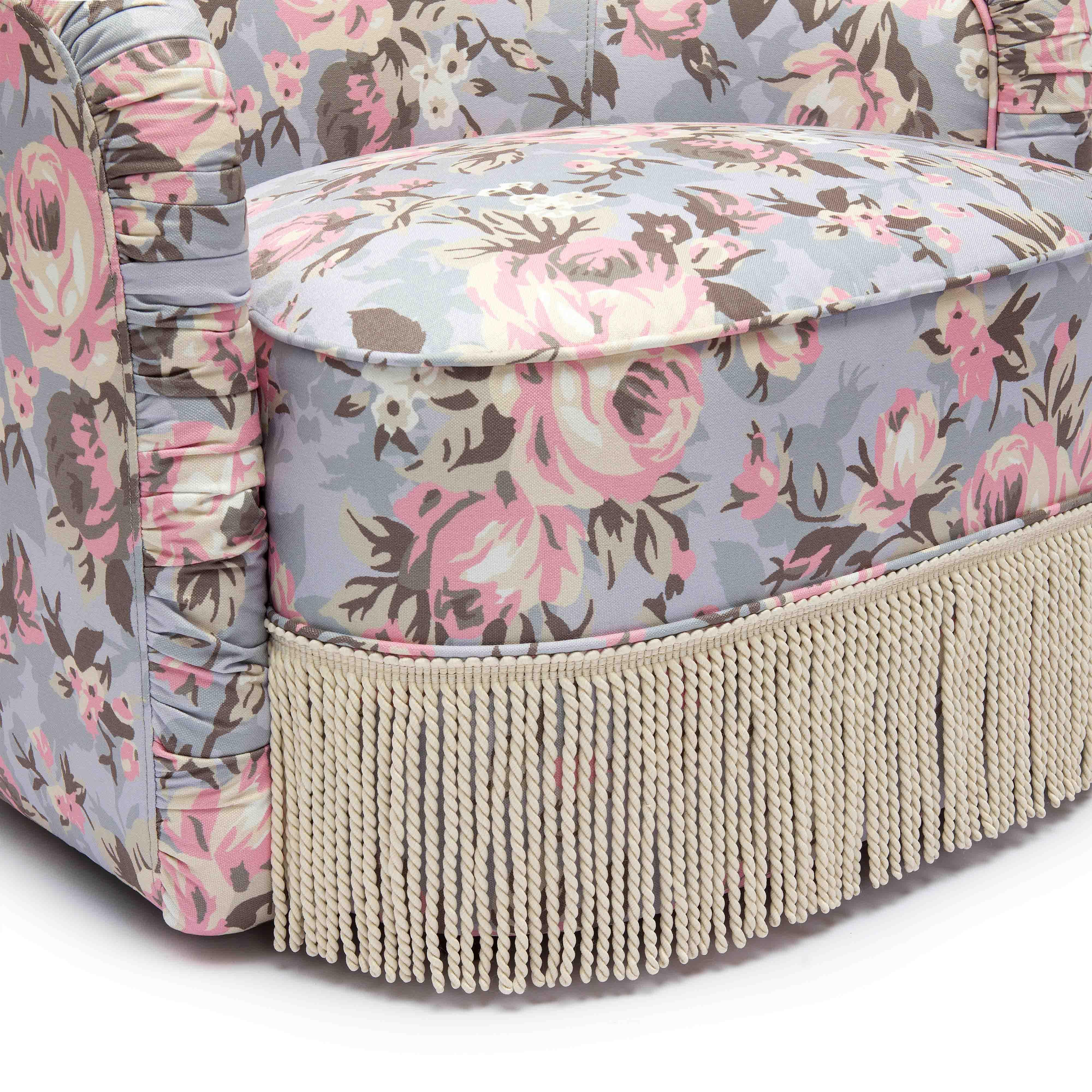 Pamela Spring Floral Print Performance Fabric Tasseled Lounge Accent Chair - Image 5
