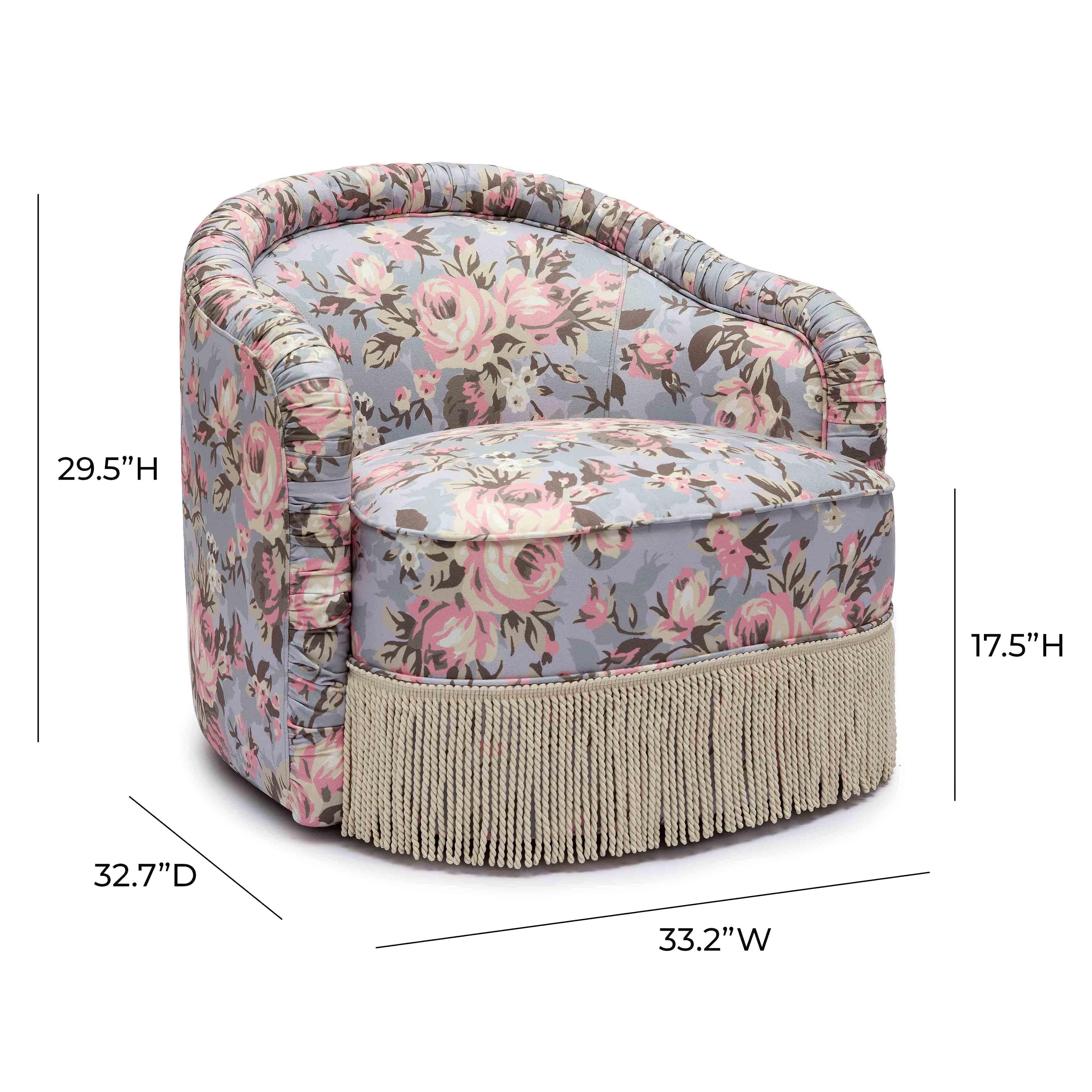 Pamela Spring Floral Print Performance Fabric Tasseled Lounge Accent Chair - Image 6
