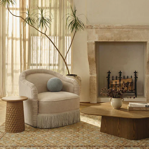Pamela Tan Performance Chenille Tasseled Lounge Accent Chair - Image 2