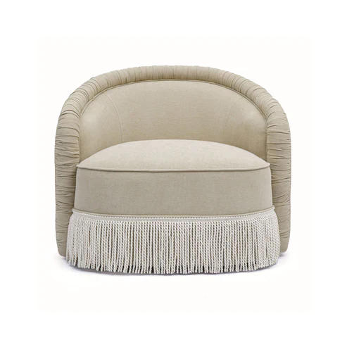 Pamela Tan Performance Chenille Tasseled Lounge Accent Chair - Image 3