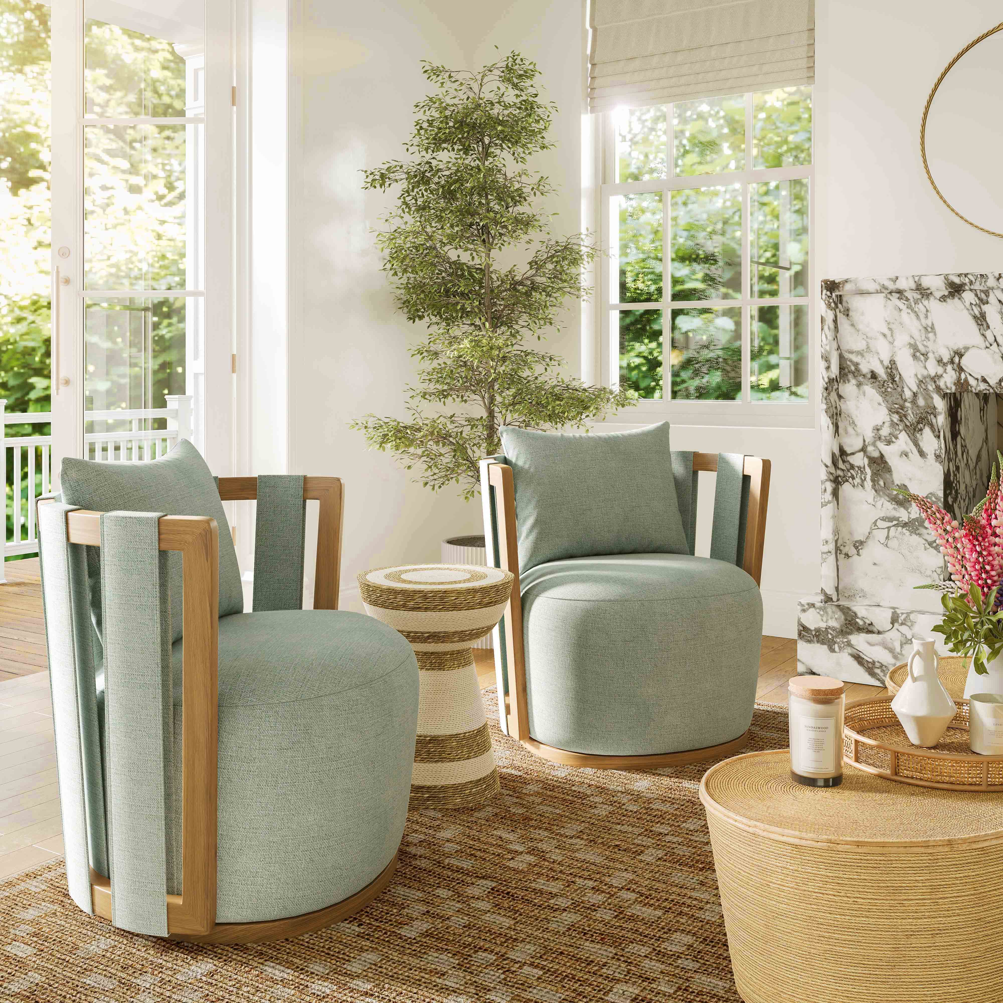 Paolo Textured Contract-Grade Weave Fabric Swivel Accent Chair - Image 11