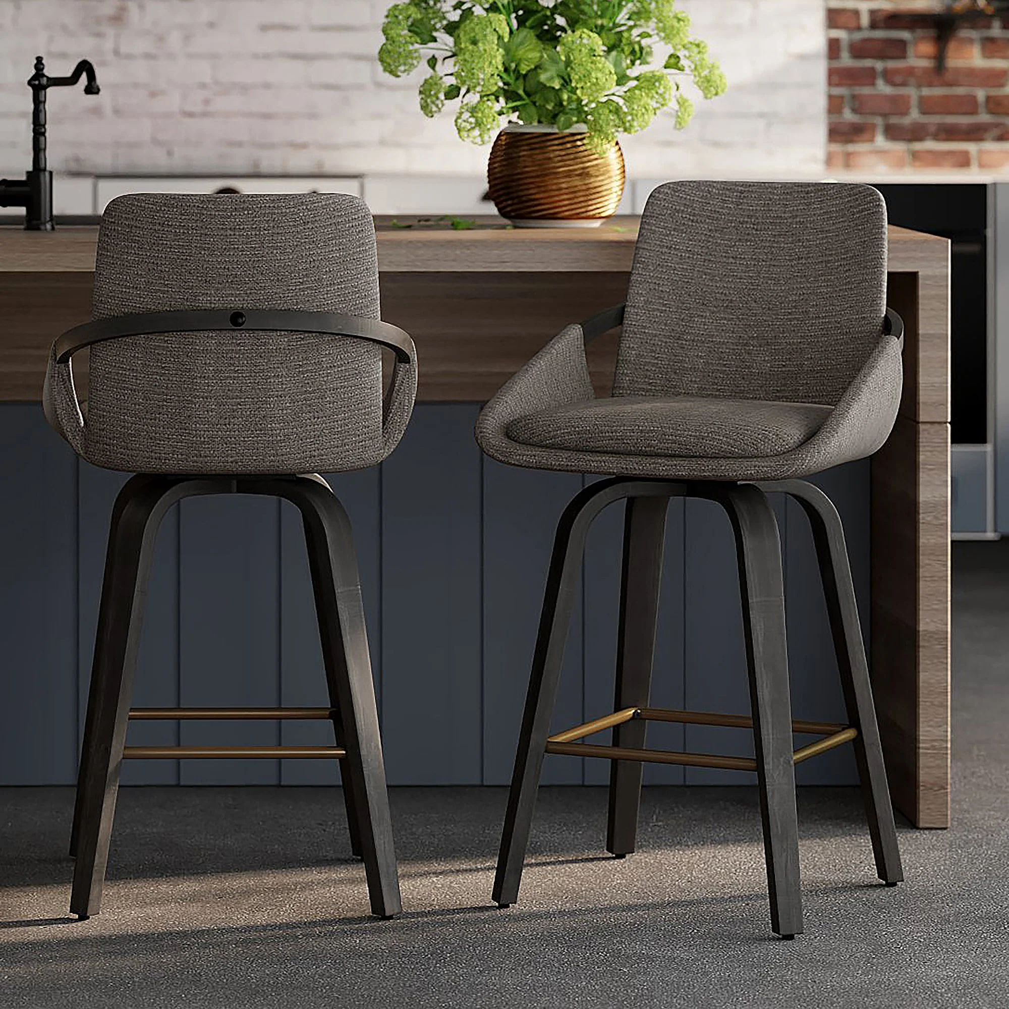 Parker 26" Counter Stool w/Swivel, Set of 2 in Charcoal Performance Fabric & Black - Image 2