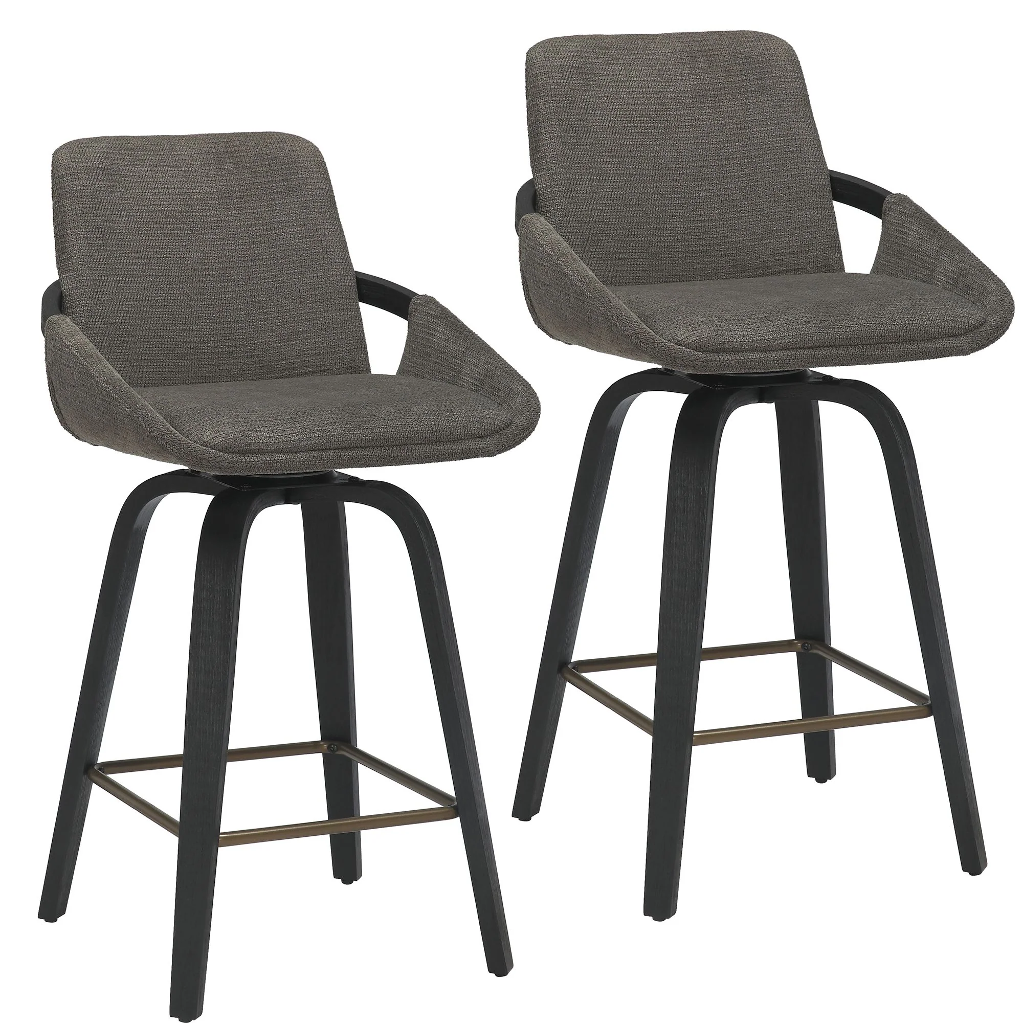 Parker 26" Counter Stool w/Swivel, Set of 2 in Charcoal Performance Fabric & Black - Image 7