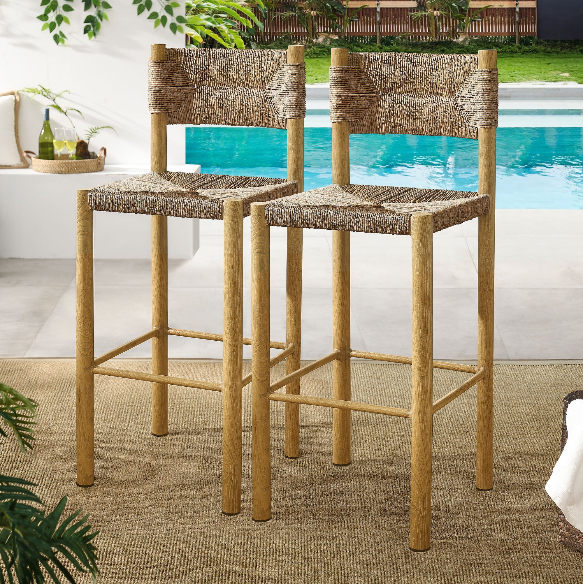 Parkland Outdoor Patio Rattan and Aluminum Bar Stools Set of 2 - Image 2