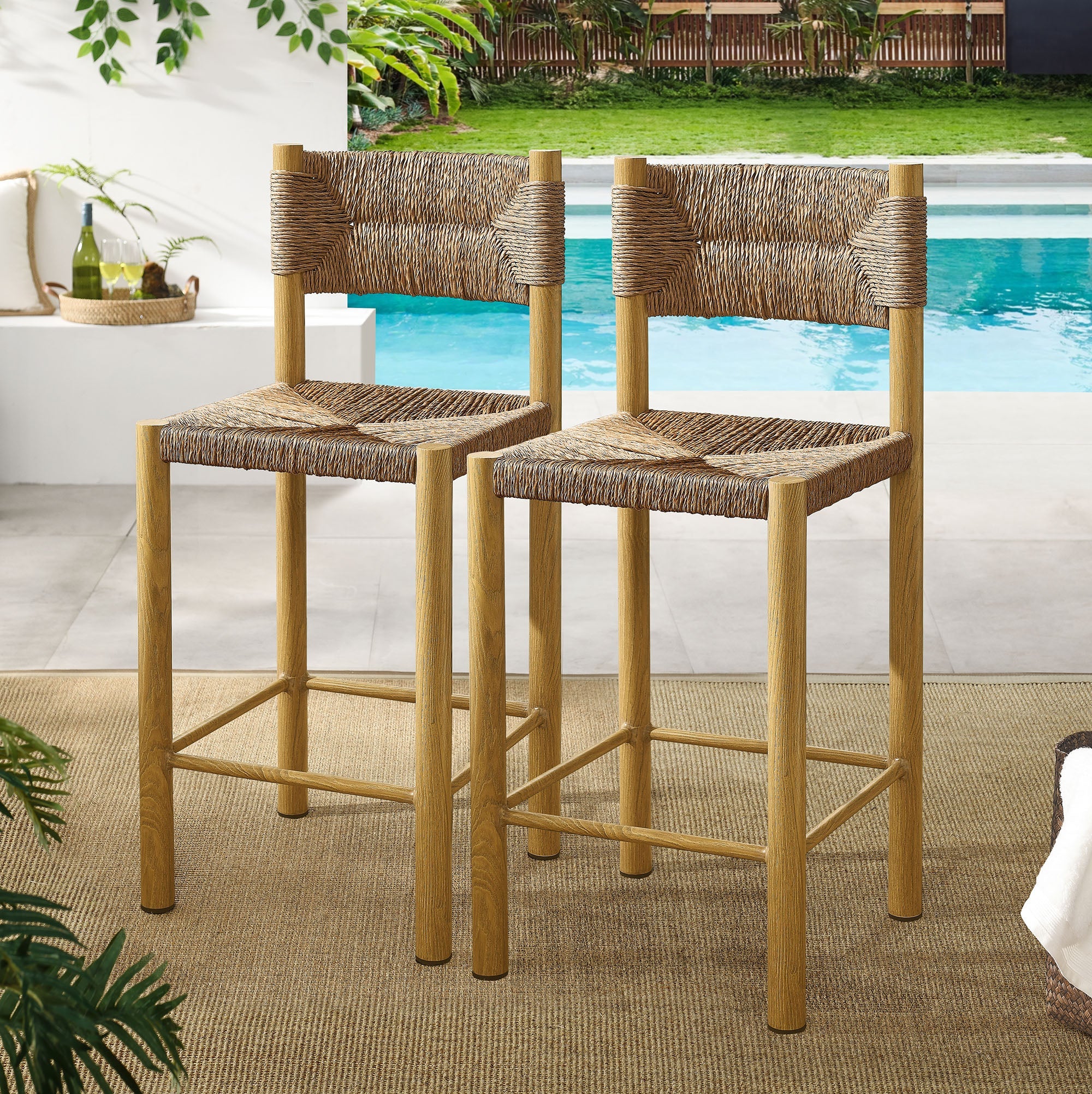 Parkland Outdoor Patio Rattan and Aluminum Counter Stools Set of 2 - Image 2