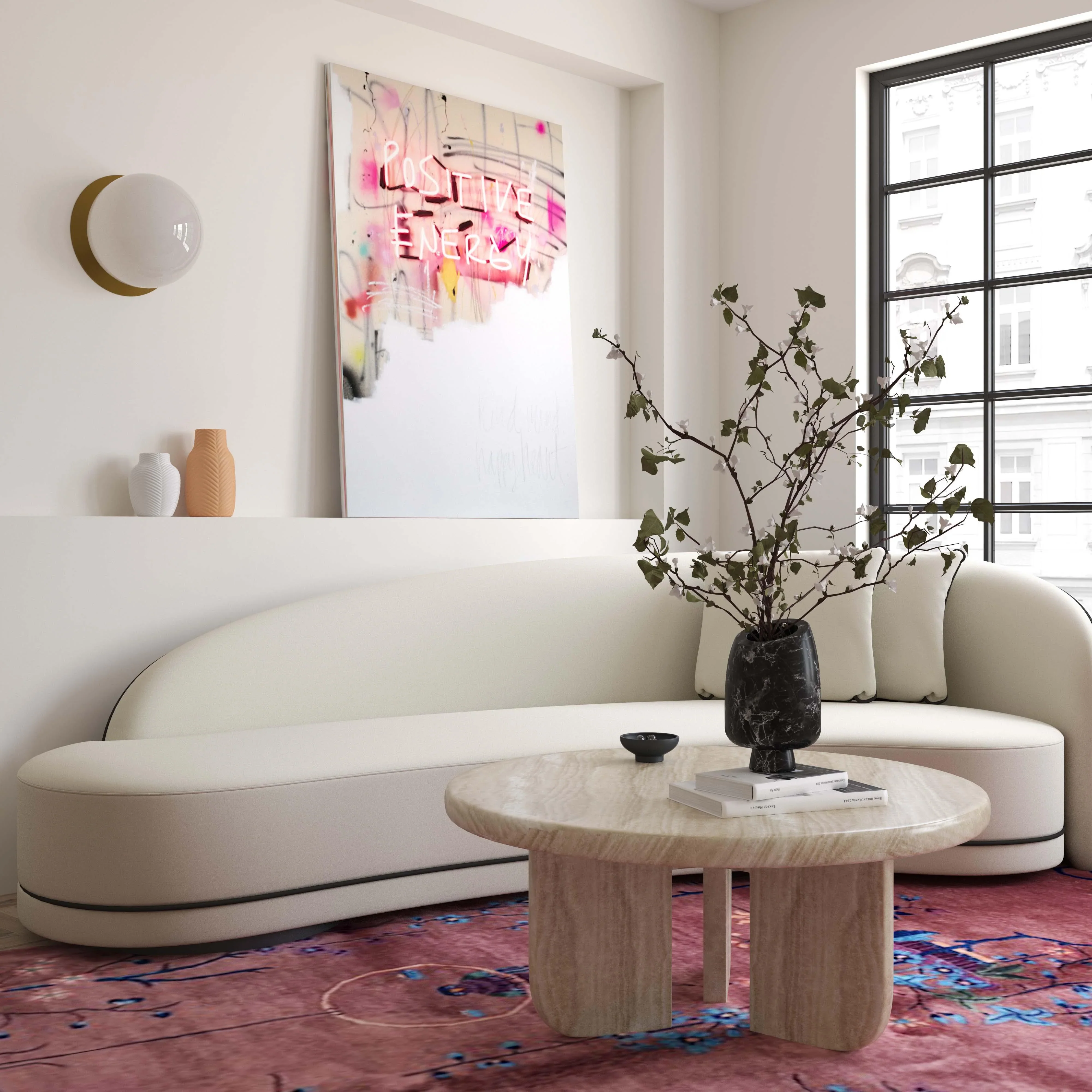 Patrizia 36" Faux Travertine Concrete Indoor / Outdoor Round Coffee Table - Image 2