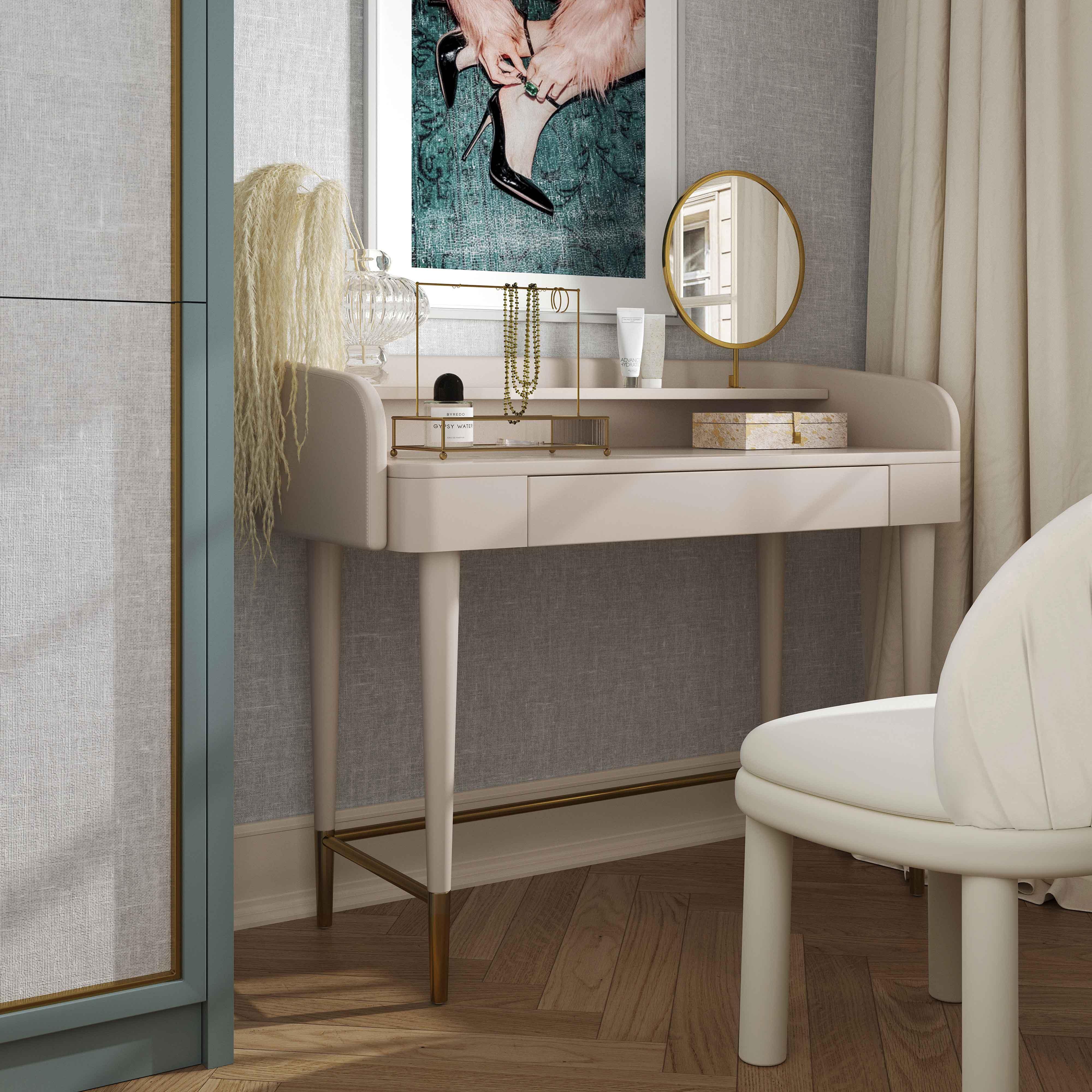 Penelope 45" Vegan Leather Wrapped Vanity Desk With Drawer - Image 12