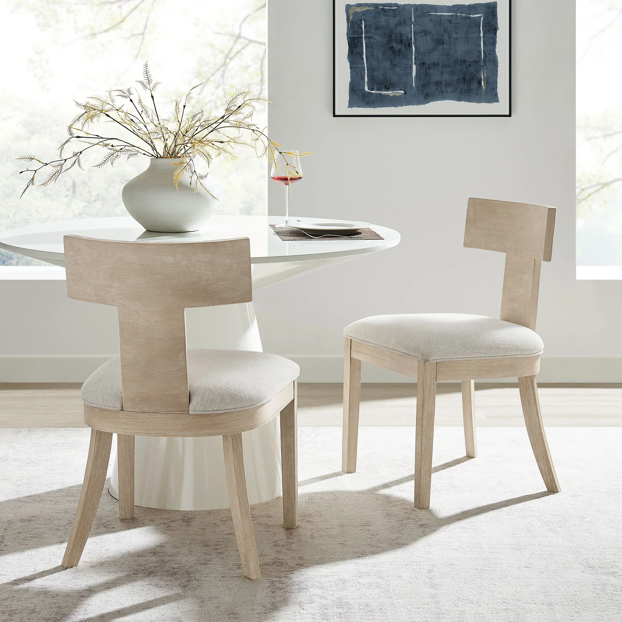 Peregrine Wood and Fabric Upholstered Dining Chairs Set of 2 - Image 2