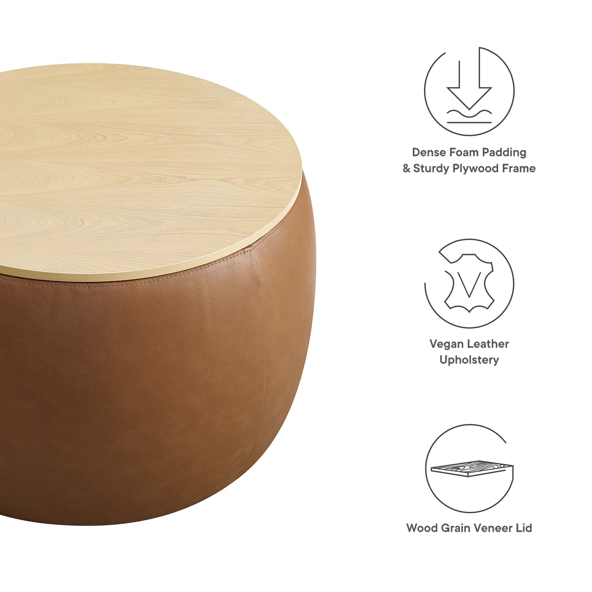 Perla Round Vegan Leather Storage Ottoman - Image 8