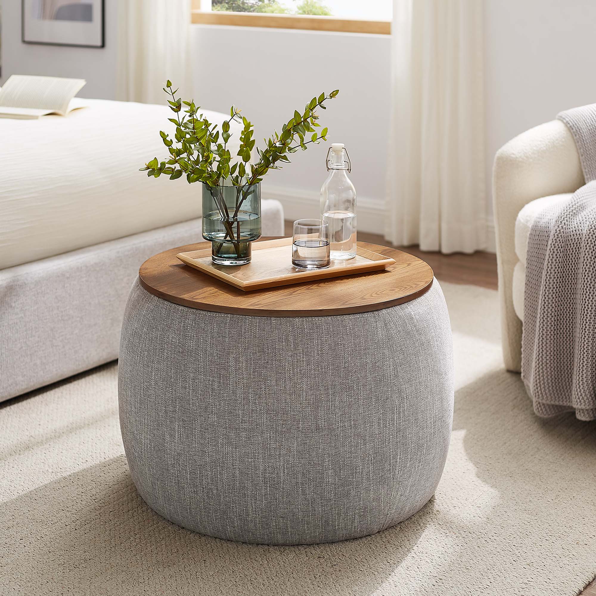 Perla Woven Heathered Fabric Upholstered Storage Ottoman - Image 11