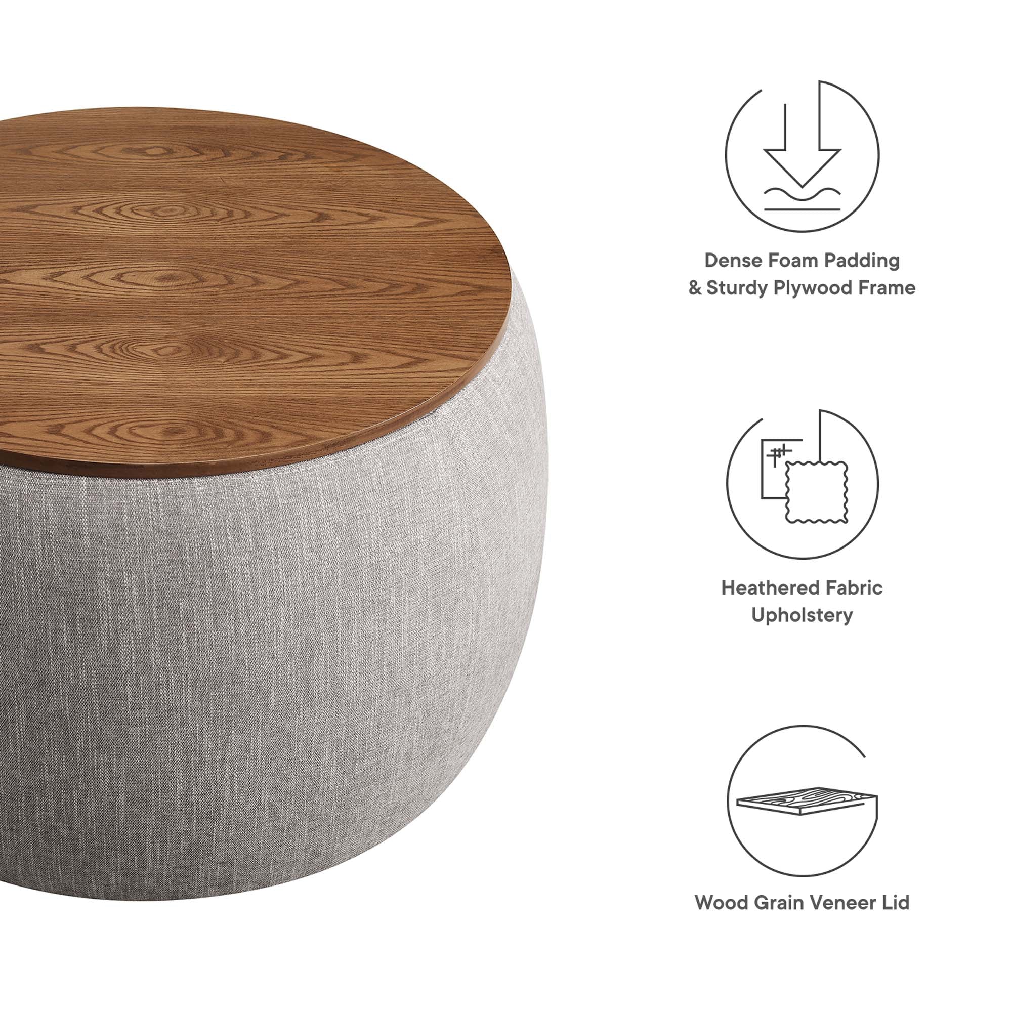 Perla Woven Heathered Fabric Upholstered Storage Ottoman - Image 17