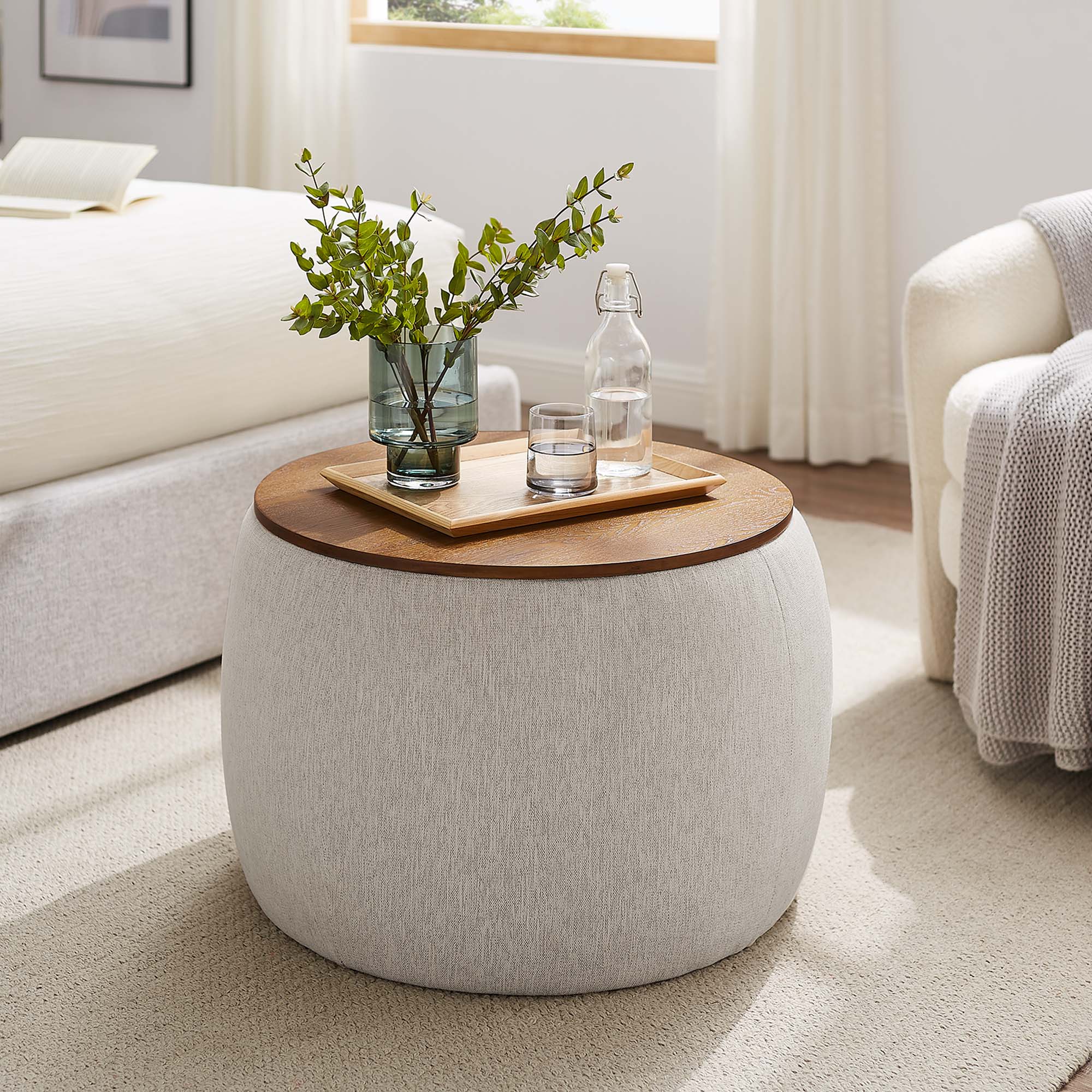 Perla Woven Heathered Fabric Upholstered Storage Ottoman - Image 2