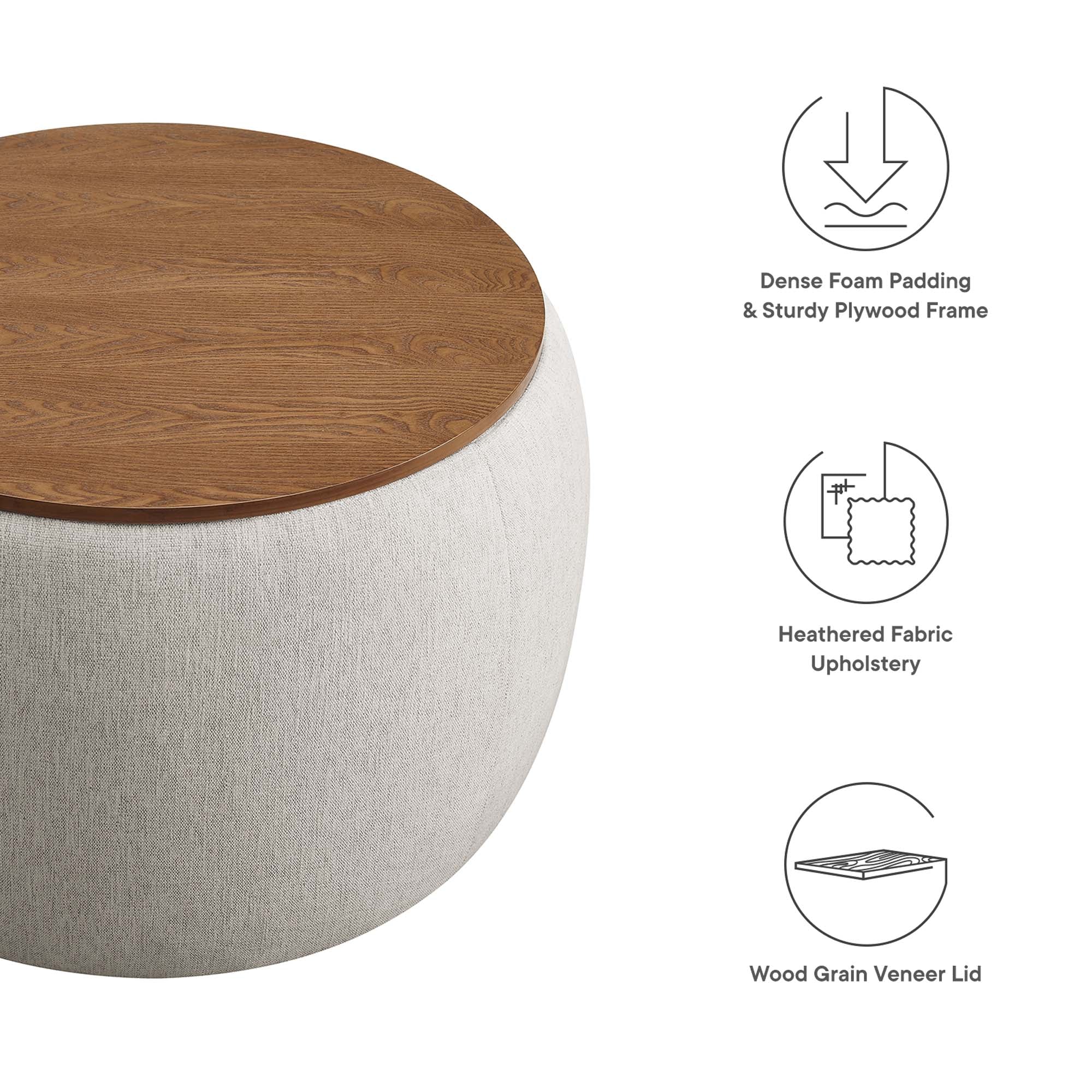Perla Woven Heathered Fabric Upholstered Storage Ottoman - Image 8