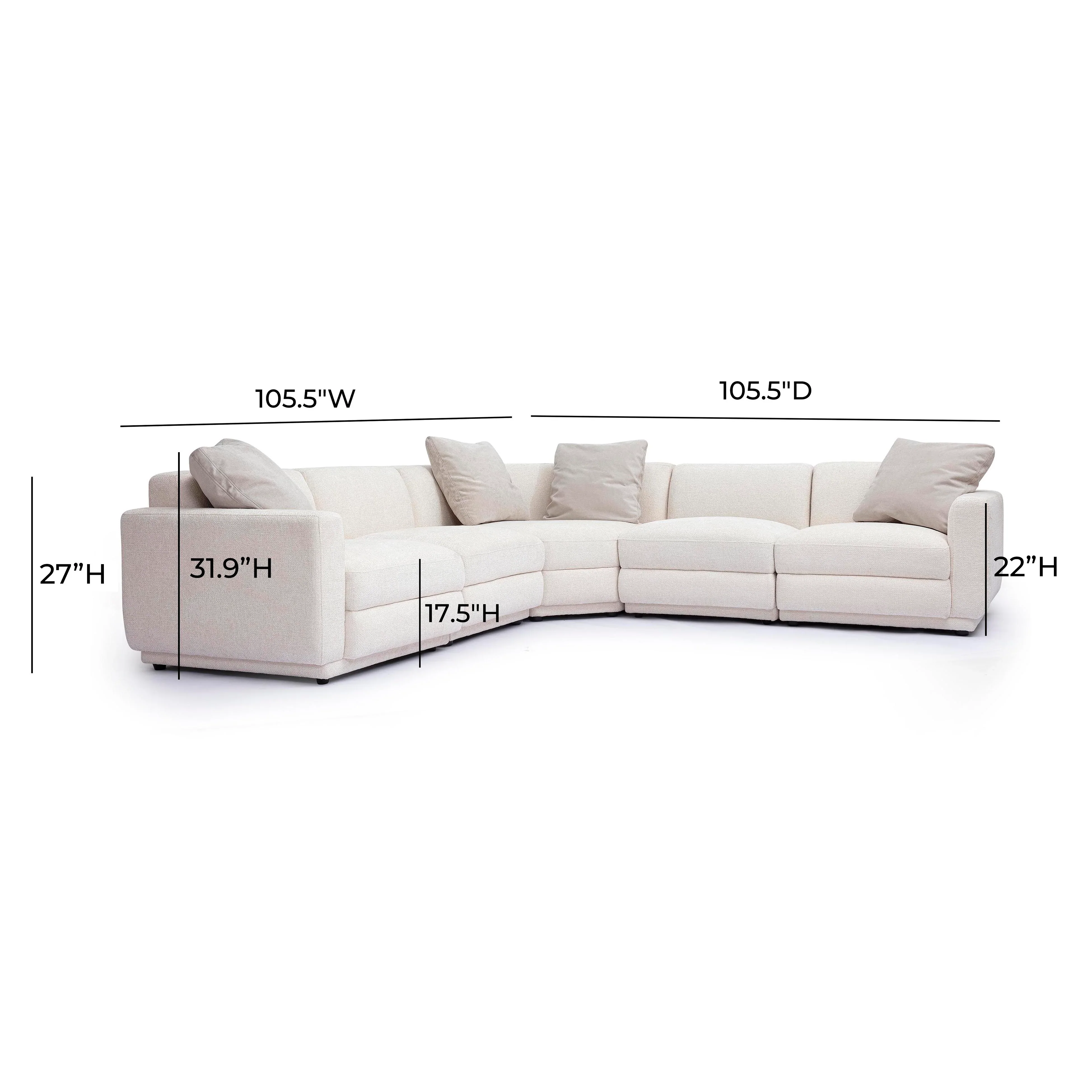 Perry 5-Piece Cream Performance Chenille Modular L-Sectional - Image 7