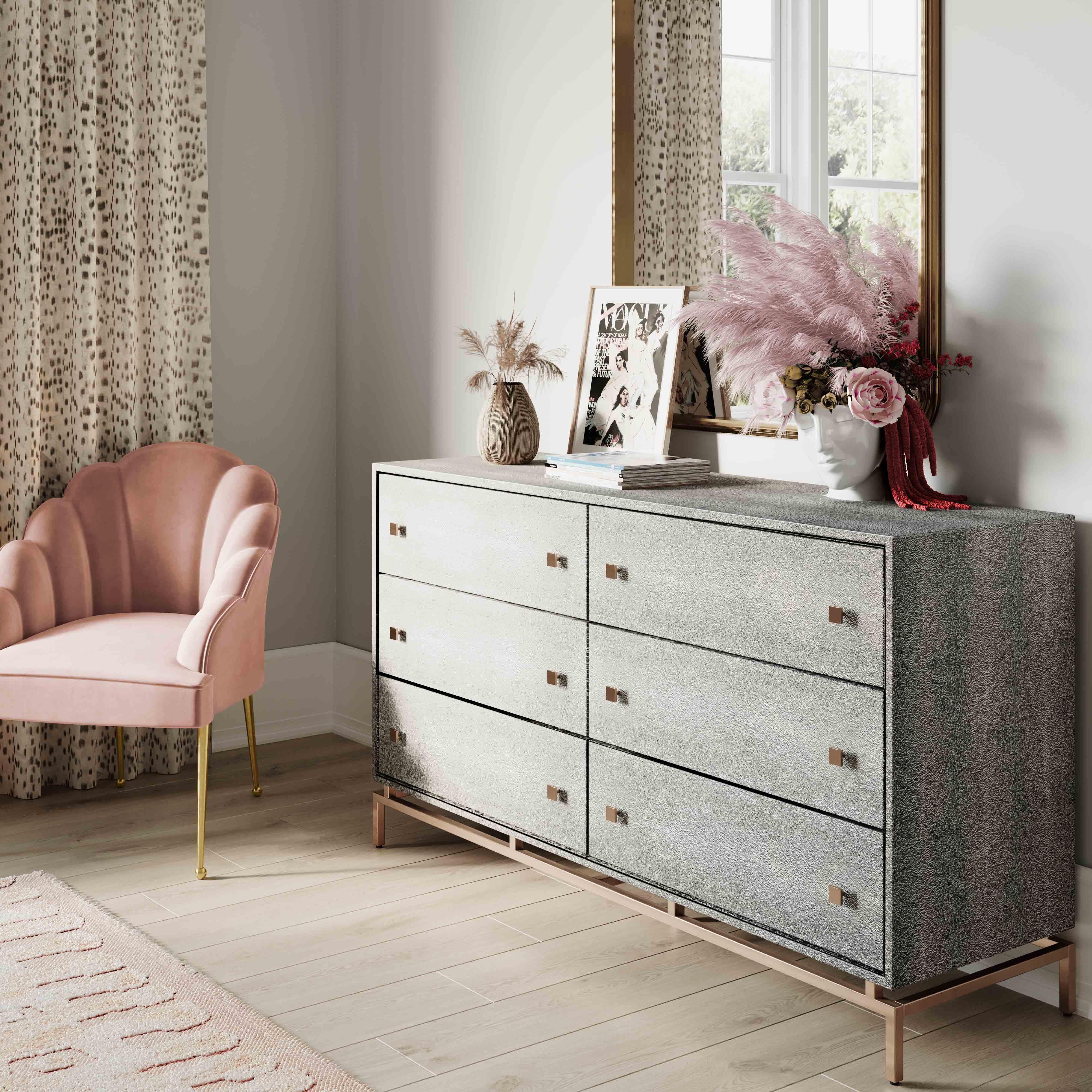 Pesce 57" Faux Shagreen 6-Drawer Dresser - Image 17