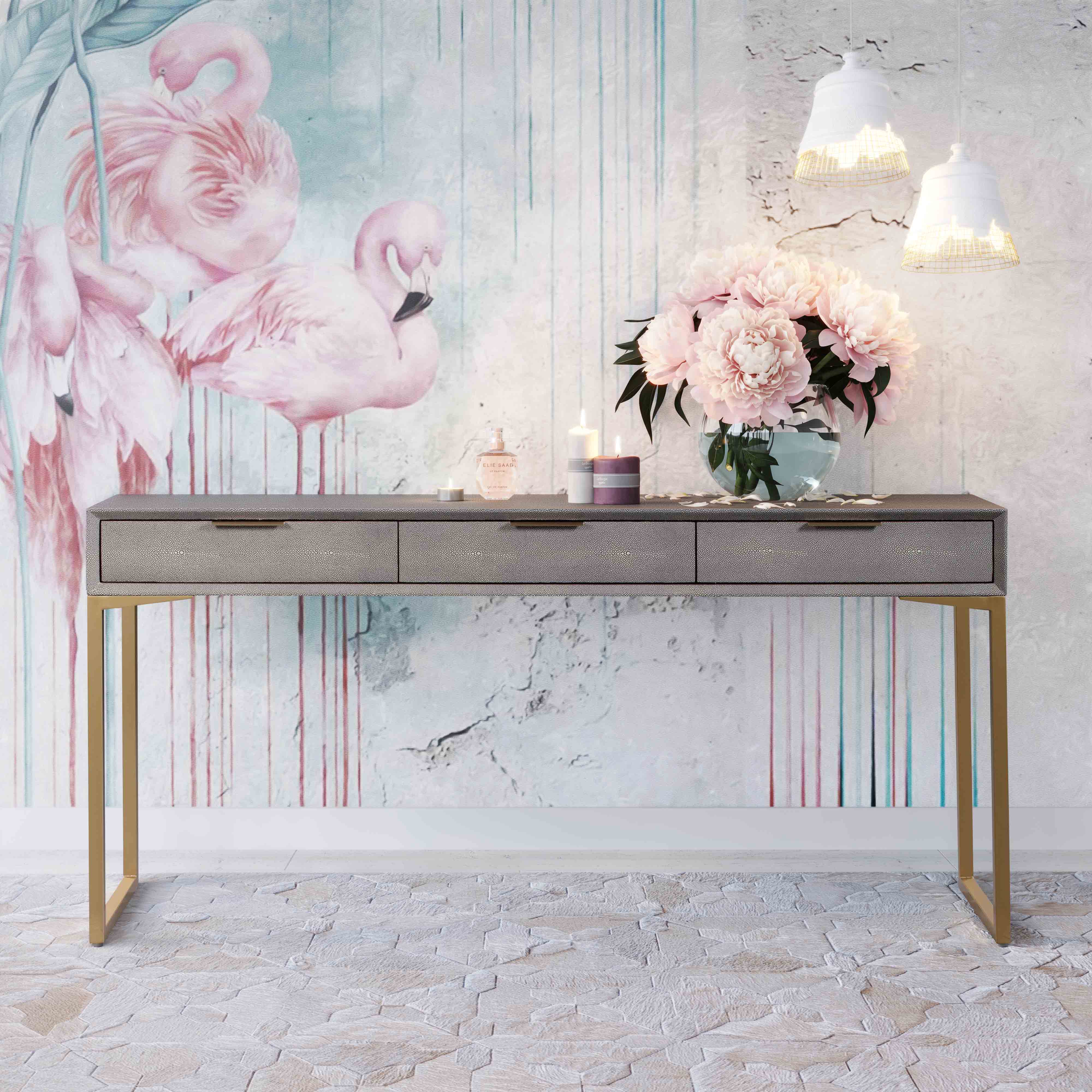 Pesce 59" Faux Shagreen 3-Drawer Console Table - Image 11