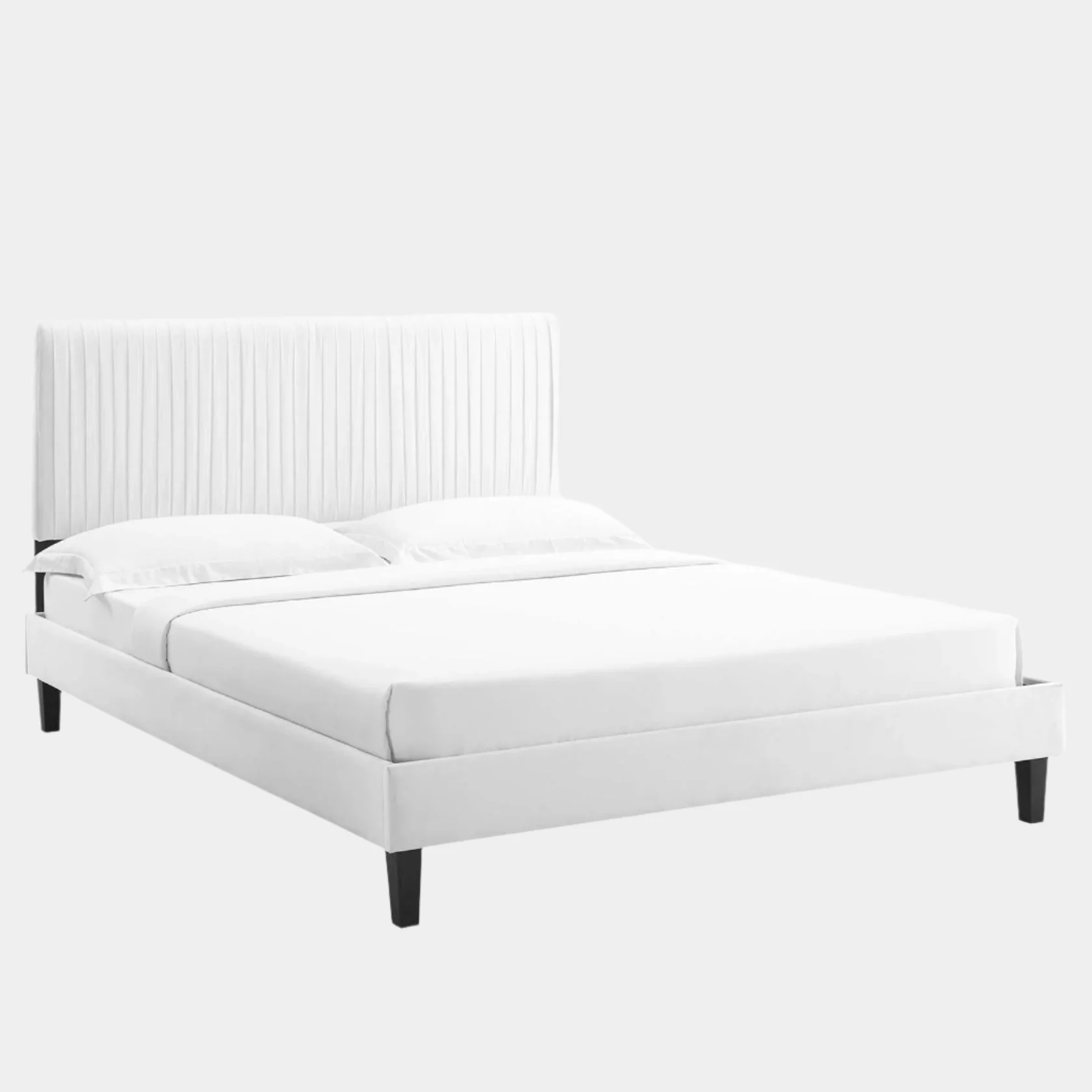 Peyton Performance Velvet Platform Bed With Black Wood Legs