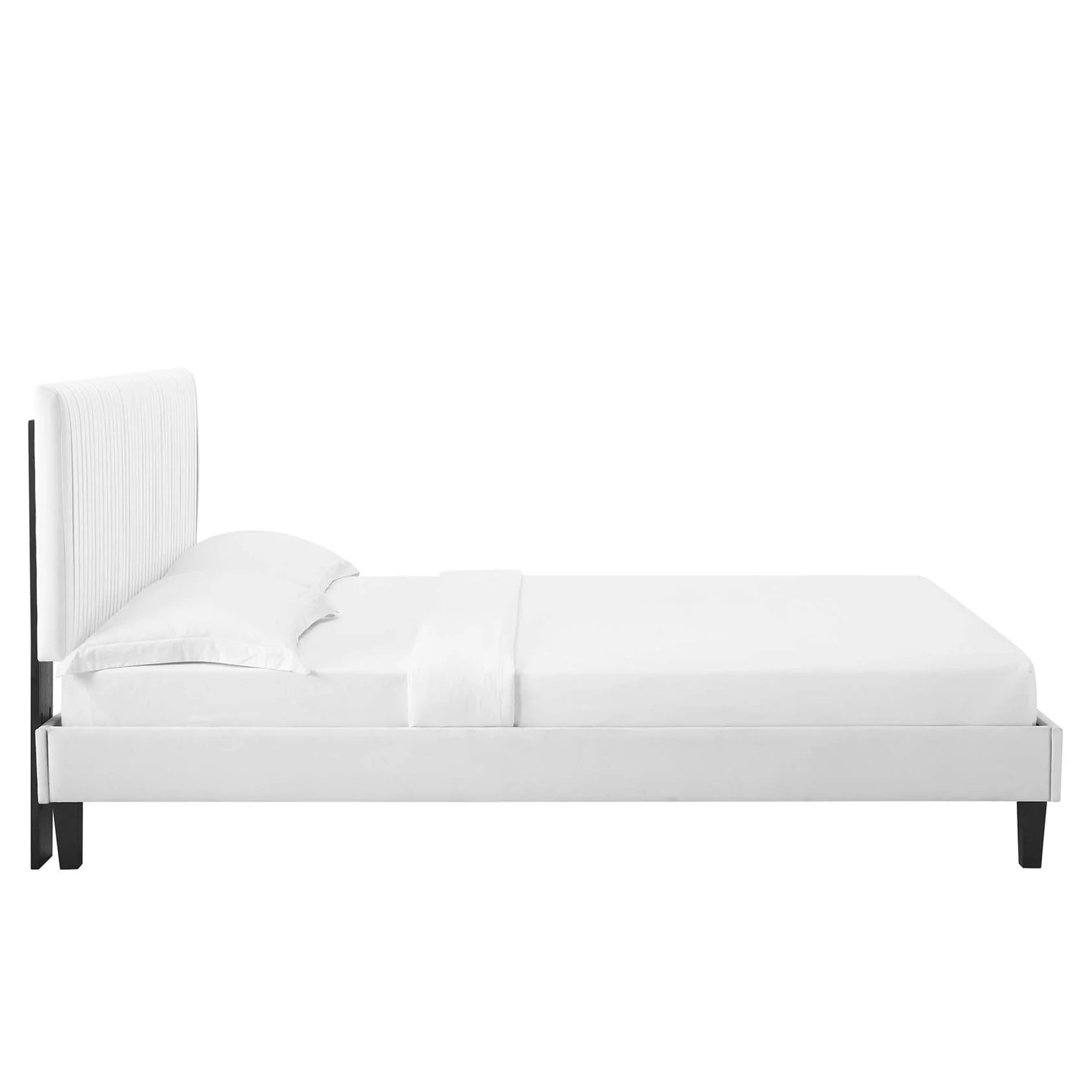 Peyton Performance Velvet Platform Bed With Black Wood Legs - Image 4