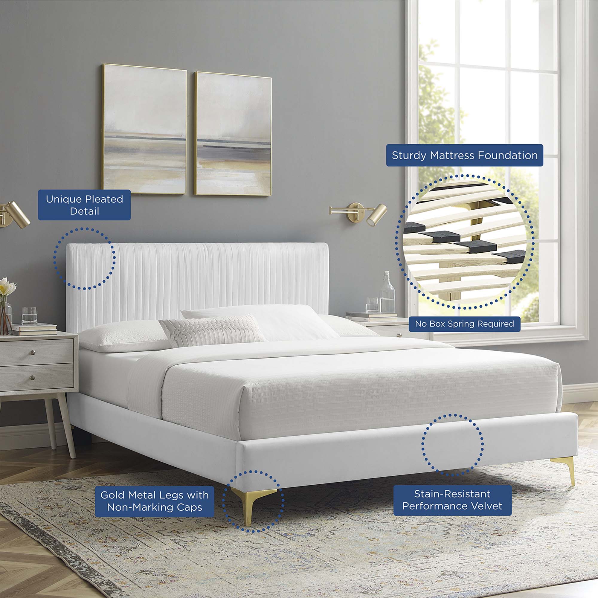 Peyton Performance Velvet Platform Bed With Gold Metal Legs - Image 22