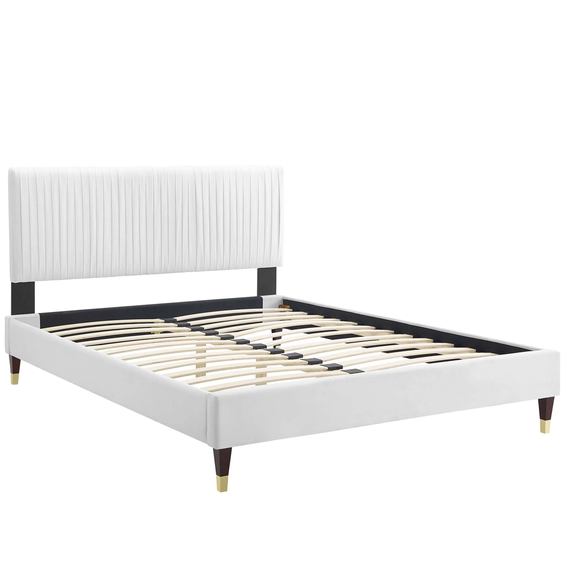 Peyton Performance Velvet Platform Bed With Wood and Gold Legs - Image 2
