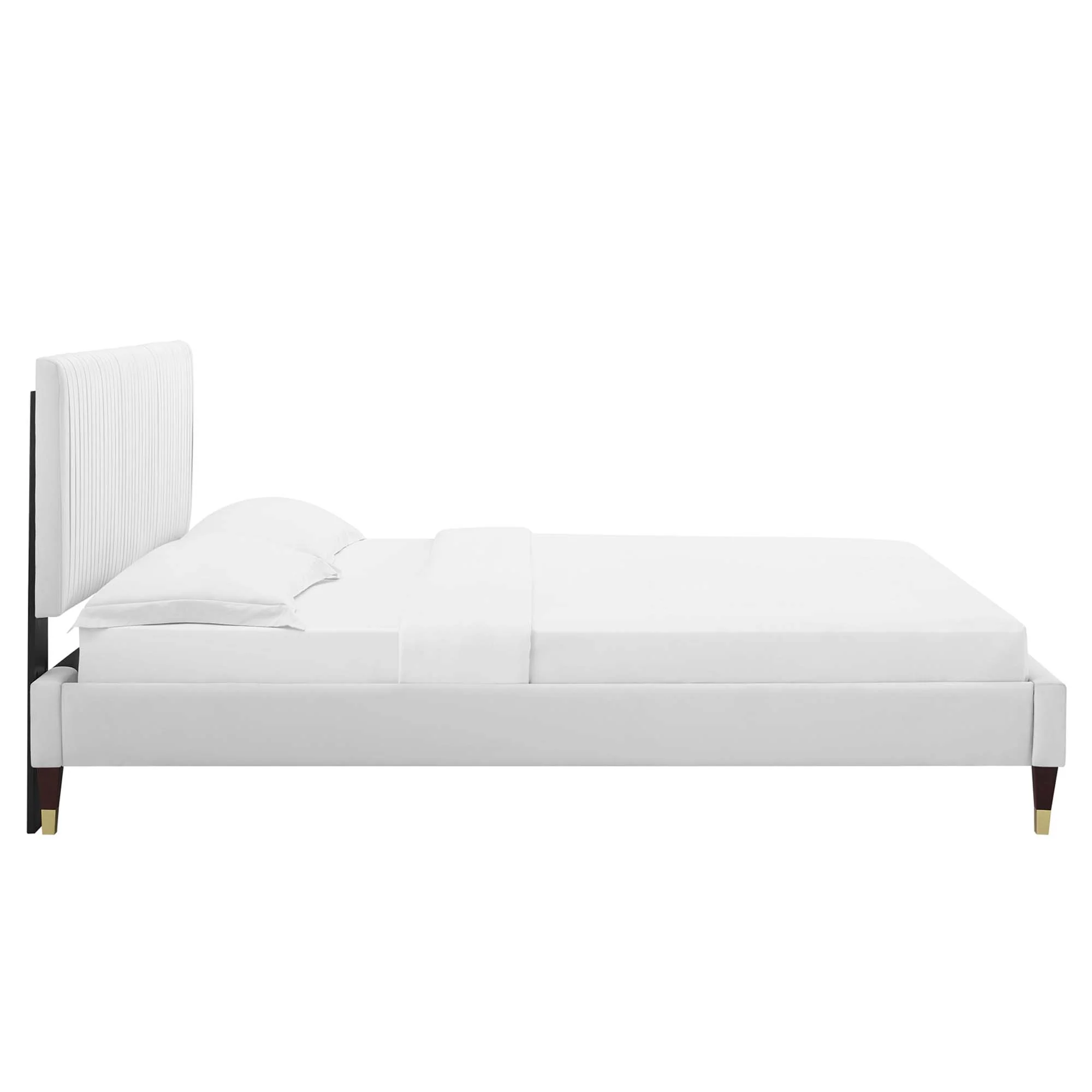 Peyton Performance Velvet Platform Bed With Wood and Gold Legs - Image 4