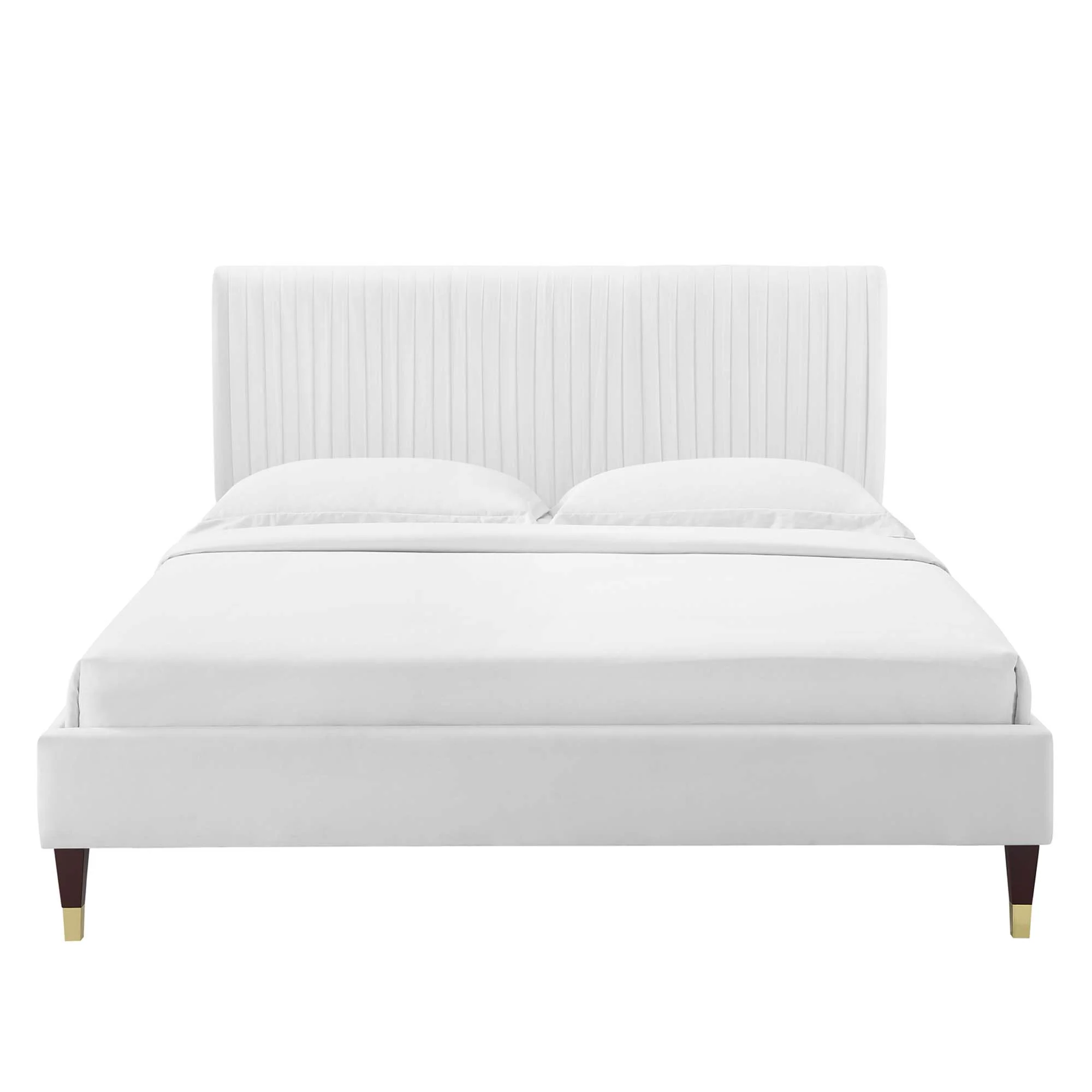 Peyton Performance Velvet Platform Bed With Wood and Gold Legs - Image 5