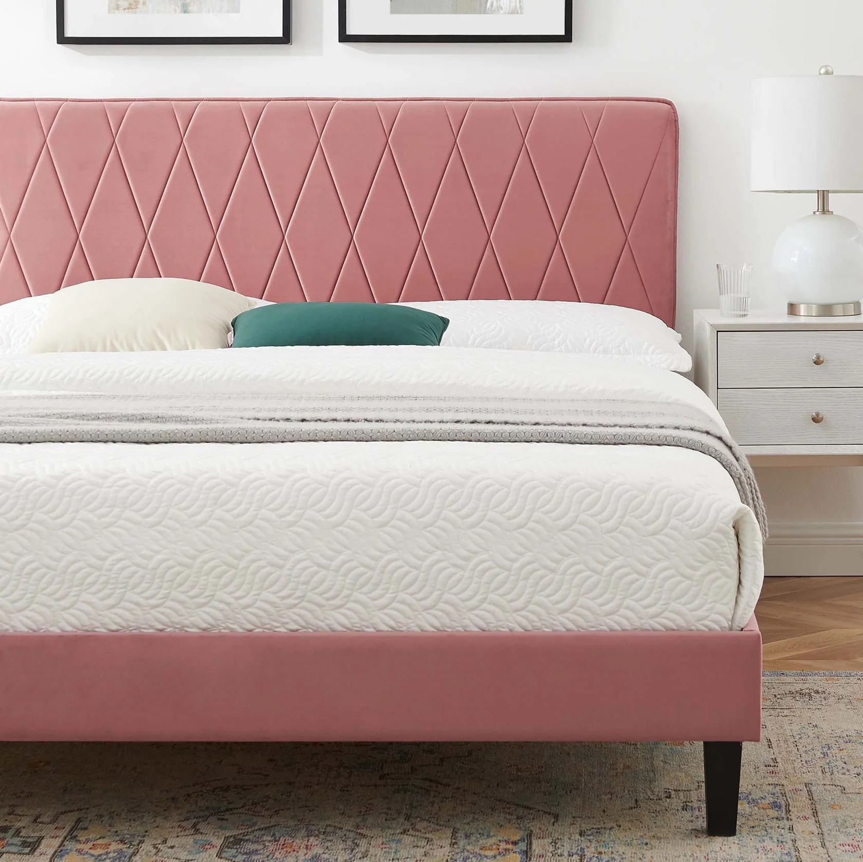 Phillipa Performance Velvet Platform Bed With Black Wood Legs - Image 10