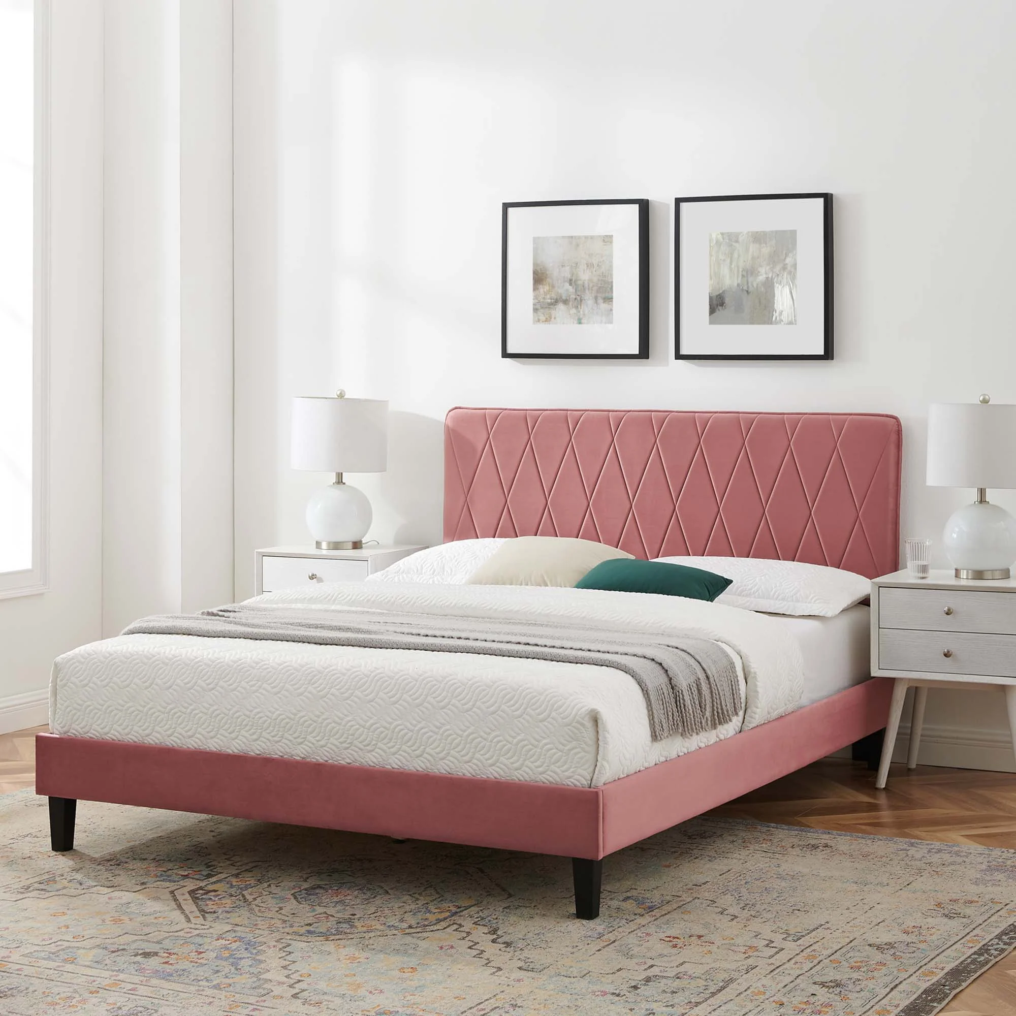 Phillipa Performance Velvet Platform Bed With Black Wood Legs - Image 11