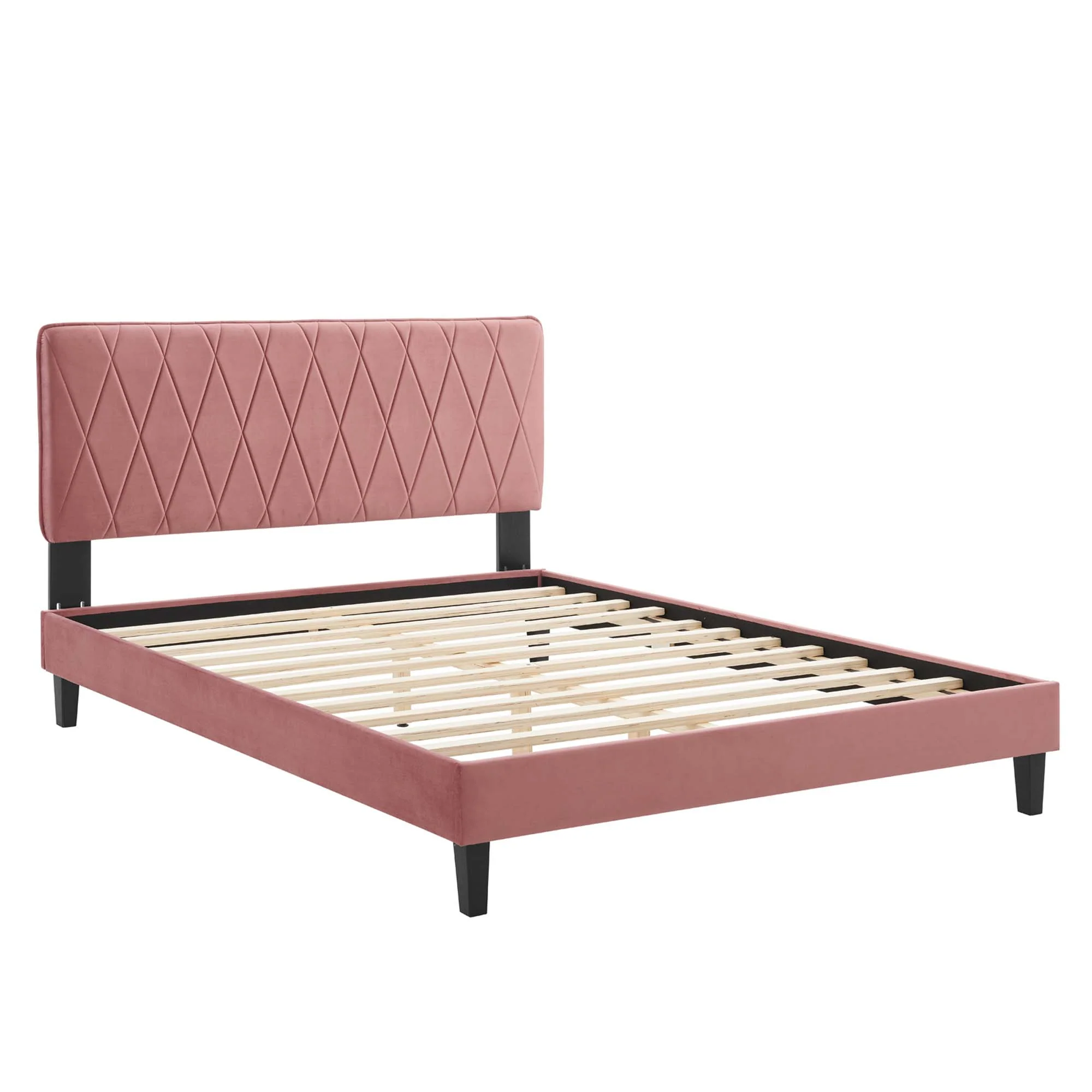 Phillipa Performance Velvet Platform Bed With Black Wood Legs - Image 2