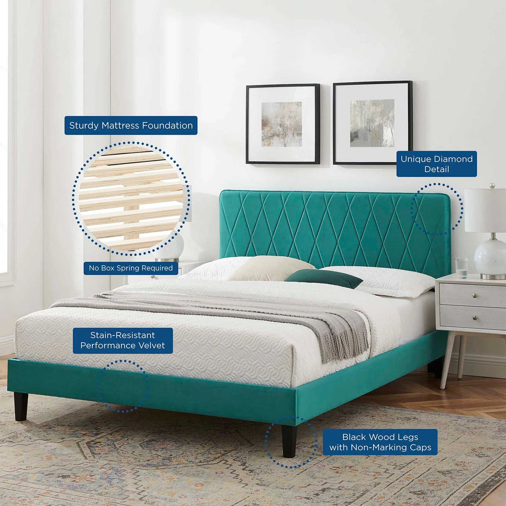 Phillipa Performance Velvet Platform Bed With Black Wood Legs - Image 21