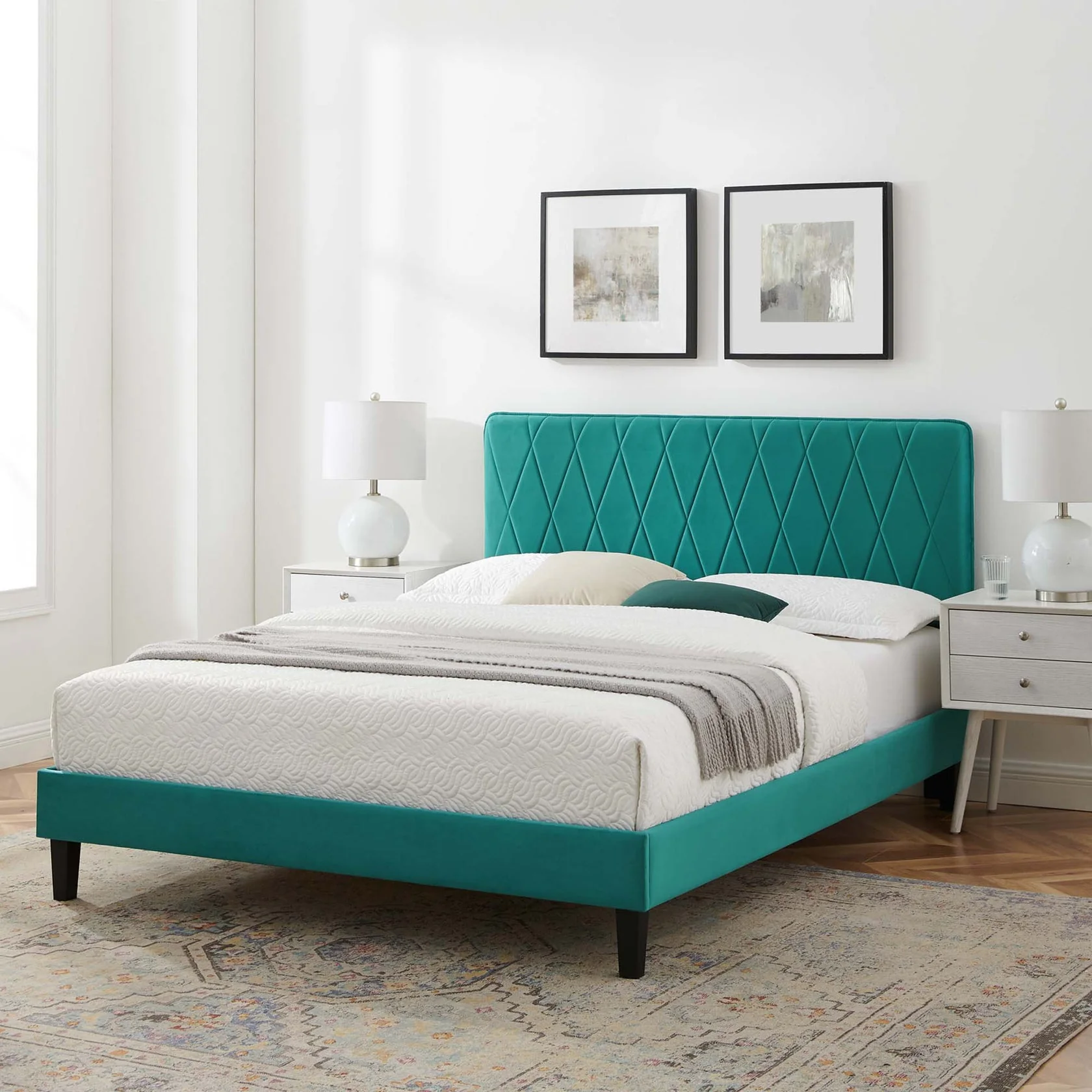 Phillipa Performance Velvet Platform Bed With Black Wood Legs - Image 23