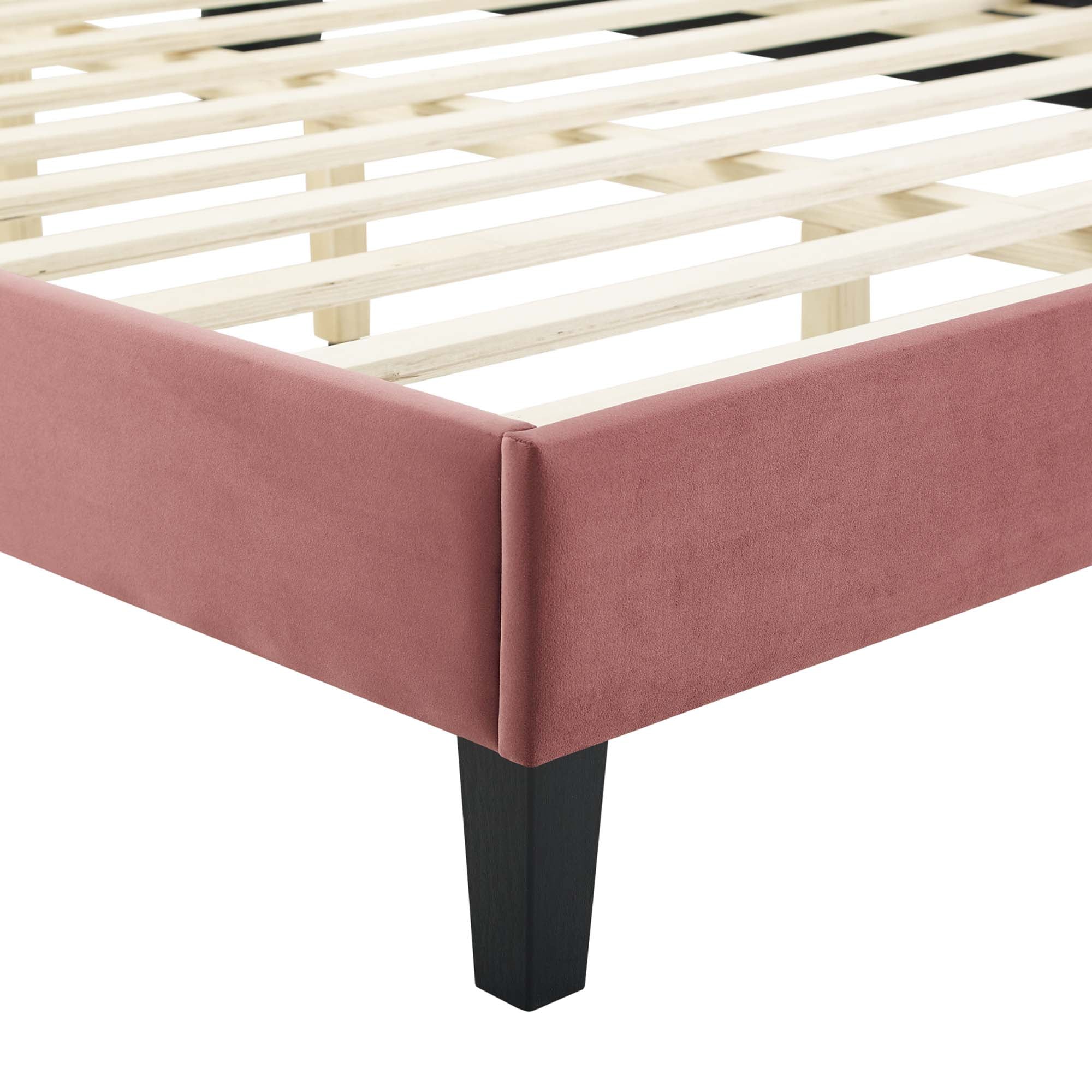 Phillipa Performance Velvet Platform Bed With Black Wood Legs - Image 3