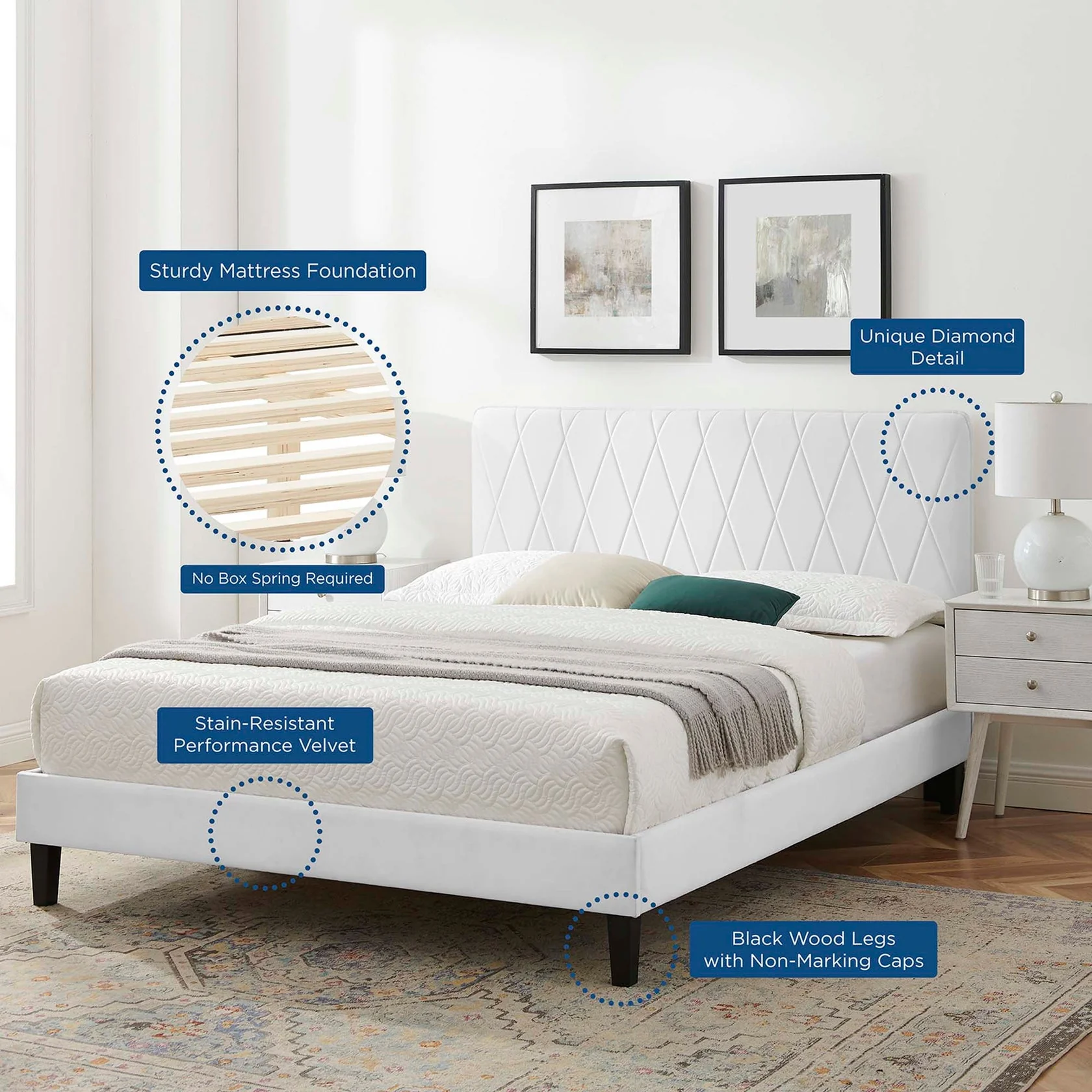 Phillipa Performance Velvet Platform Bed With Black Wood Legs - Image 33