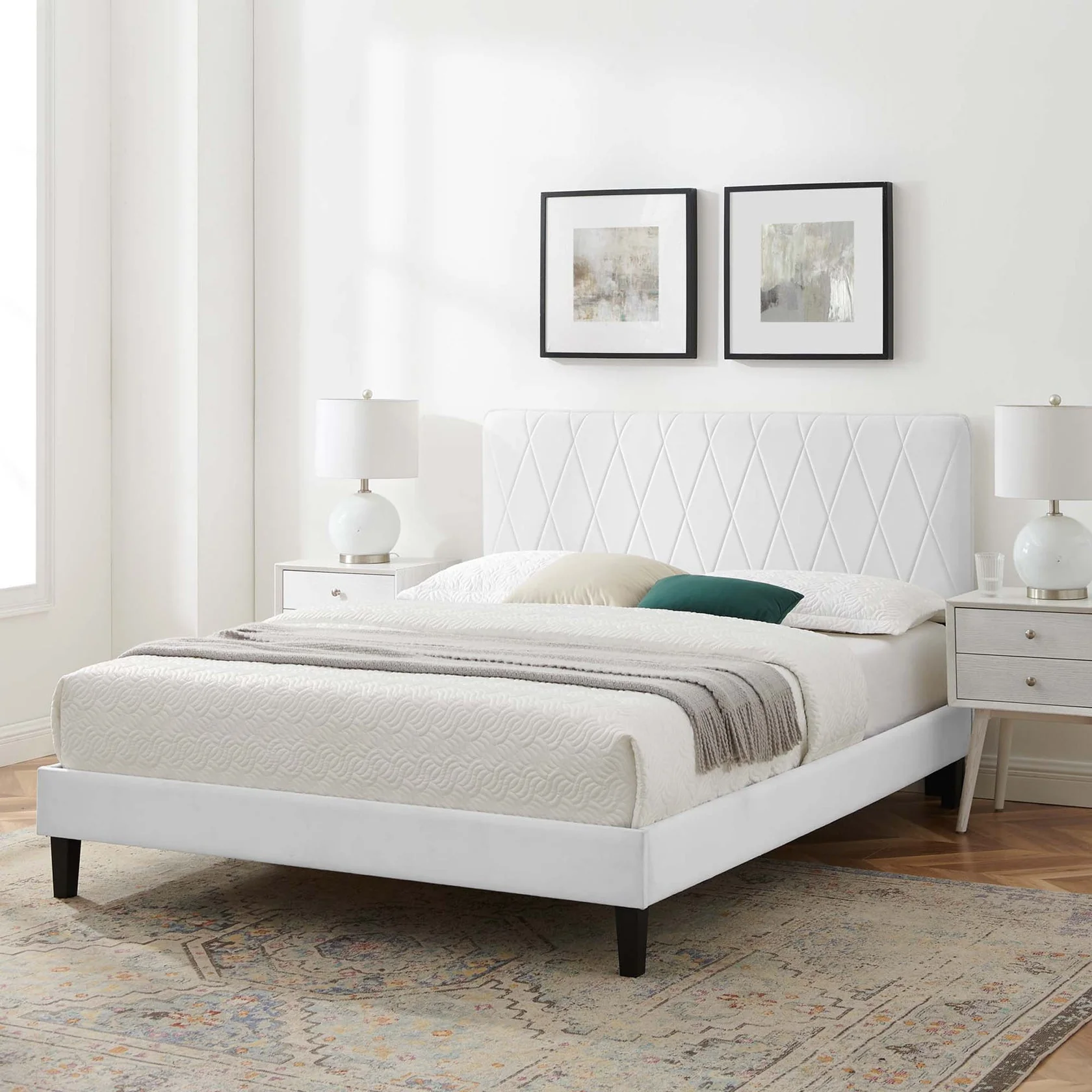 Phillipa Performance Velvet Platform Bed With Black Wood Legs - Image 35